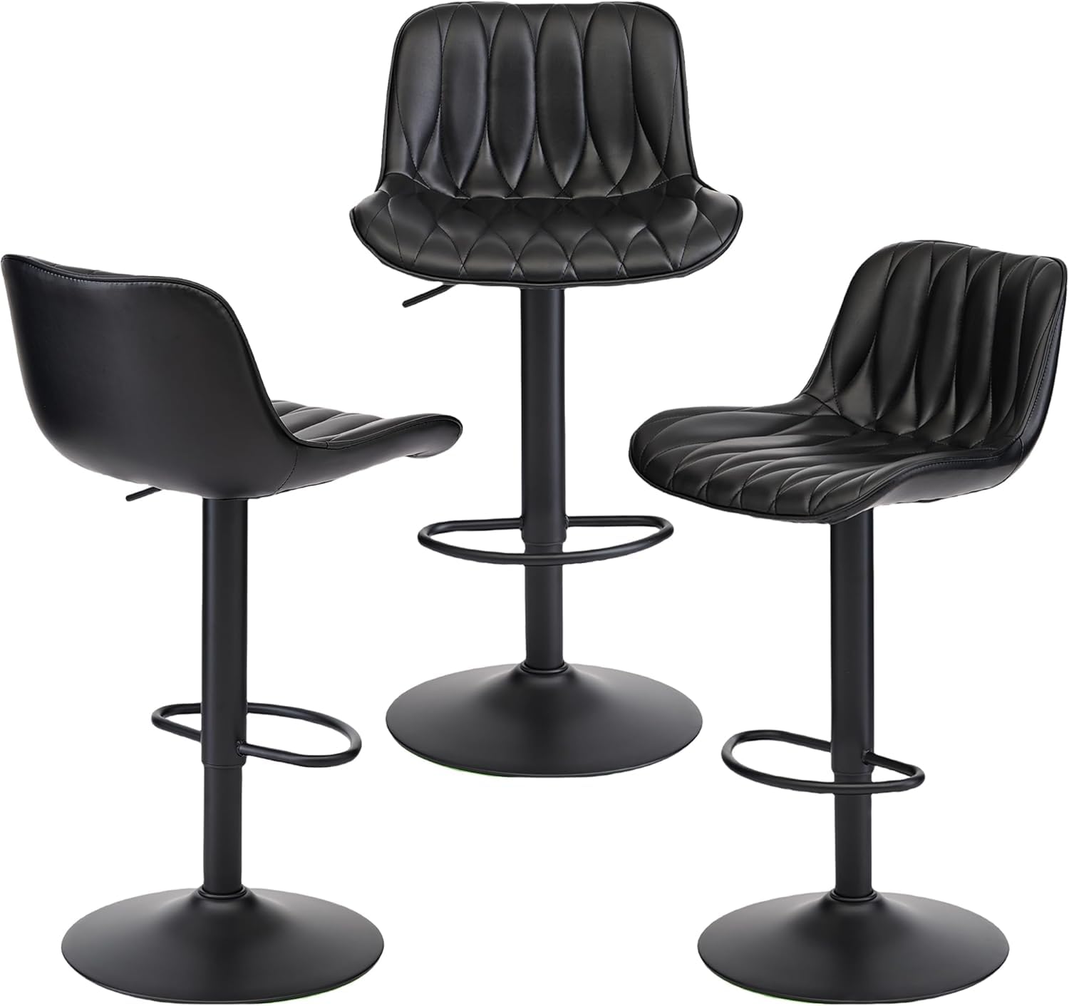 FIRAVOE Black Counter Height Swivel Bar Stools Set of 3, Adjustable Bar Stool with Back 25"-33", Modern Faux Leather Barstools for Kitchen Island (