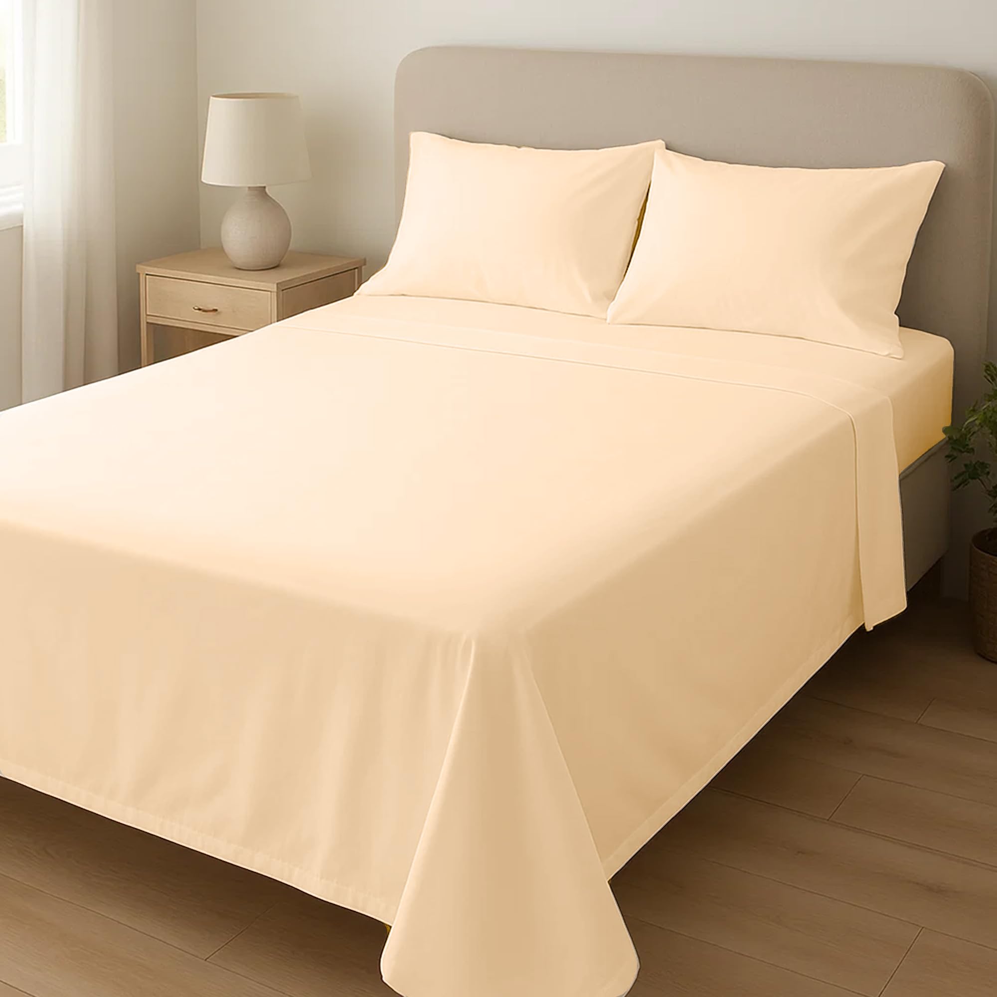 Home Sweet Home Uk Cream Microfibre Flat Sheets Double Size Breathable, Anti Wrinkle & Fade Resistant Bed Sheets 135X190cm Double Flat Sheet Washable Flat Bed Sheet For Double