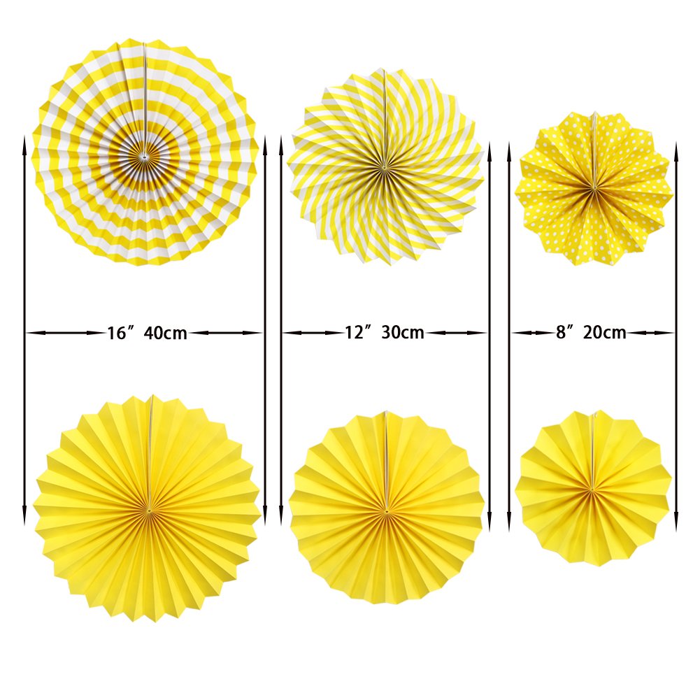 Zilue Hanging Yellow Paper Fans Decoration Kit Round Paper Garlands for Wedding Birthday Party Baby Showers Events Accessories Set of 6