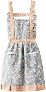 Jualyue Aprons for Women with Pockets Ladies Apron Floral Princess Aprons Canvas Kitchen Aprons Cooking Bib for Restaurant BBQ Gardening Blue