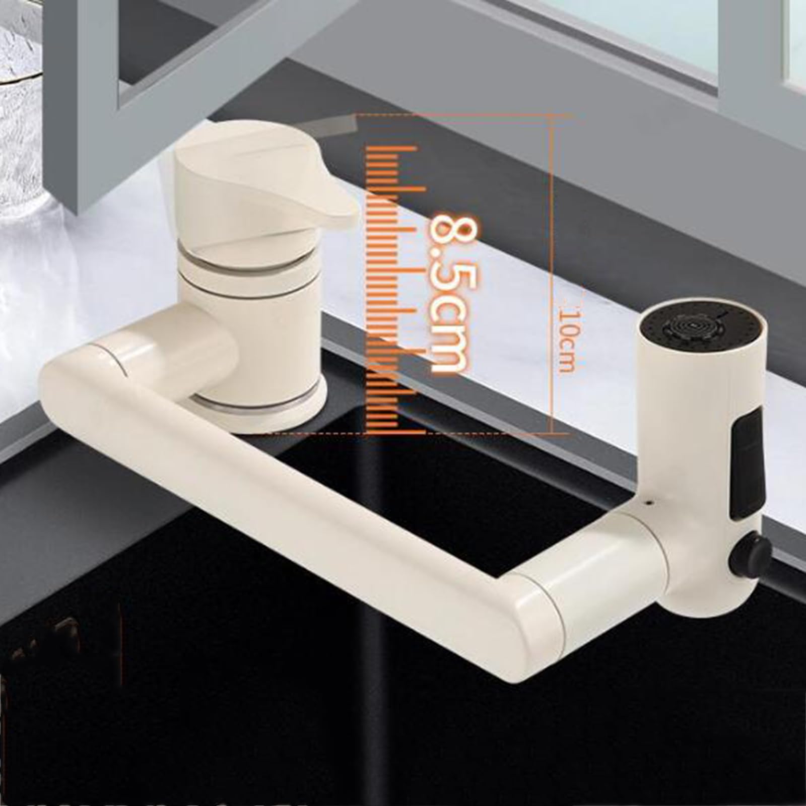 Mitigeur Cuisine sous Fenetre Robinet Cuisine Rabattable Rotation Mode 3 Trou Unique Eau Froide et Chaude Robinet de Cuisine-Beige
