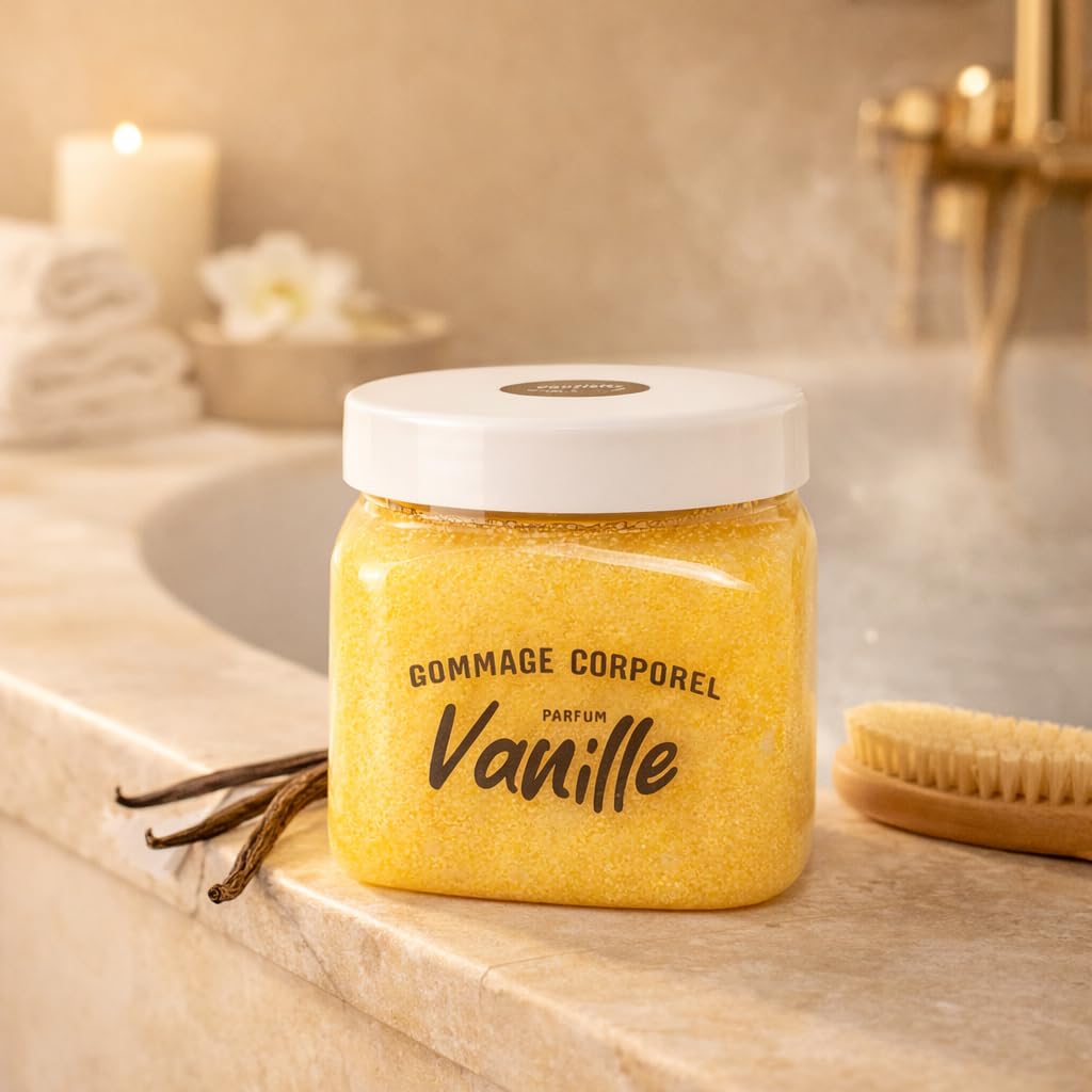 French Tendance- Gommage Corporel - Exfoliant et Hydratant Doux pour tout Type de Peau - Senteur Vanille - 470 gr