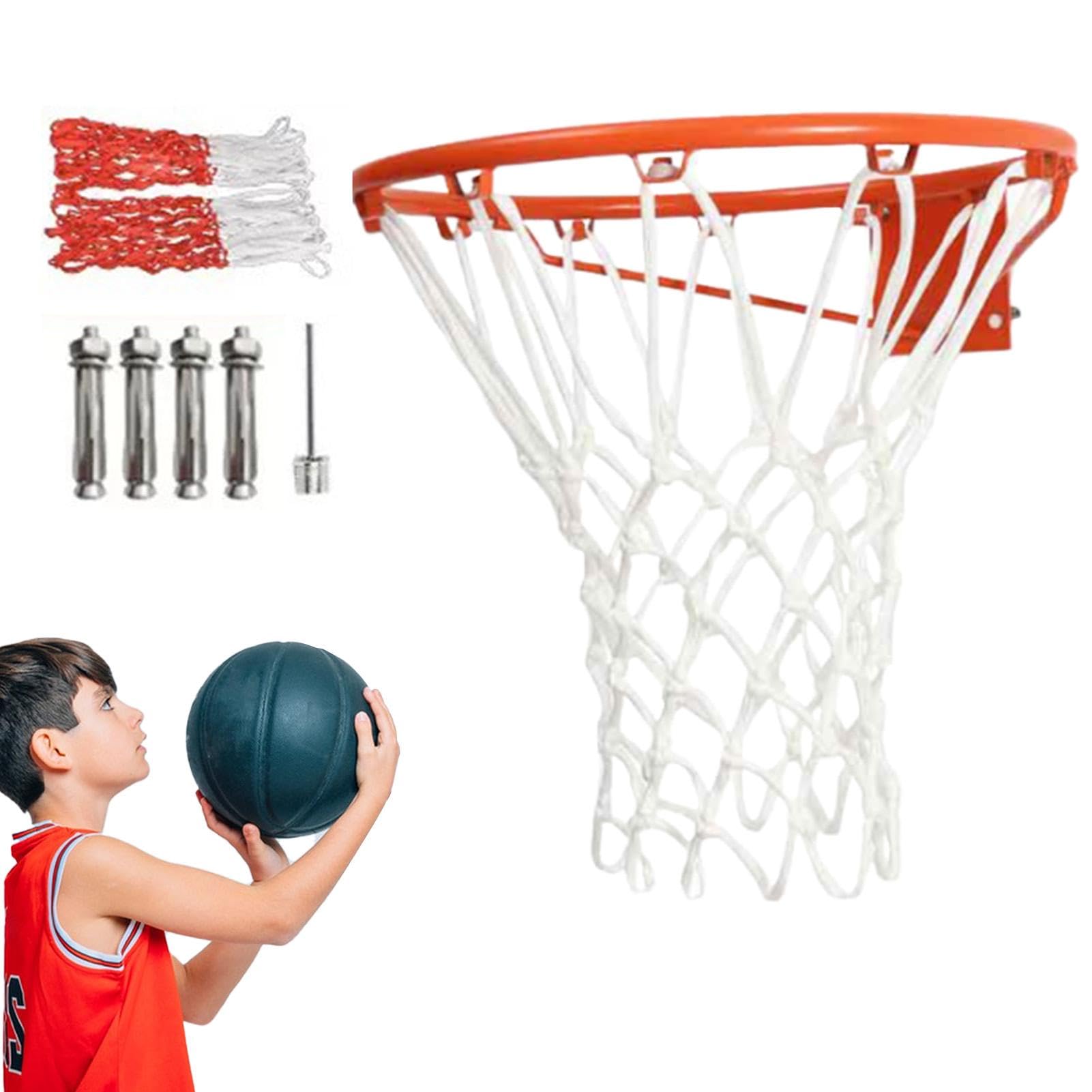 Canasta de baloncesto de 35 cm de diámetro, 45 cm de diámetro, anillo de baloncesto con 2 red y 4 tornillos de fijación, aro de baloncesto, aro de baloncesto, red para interior y exterior