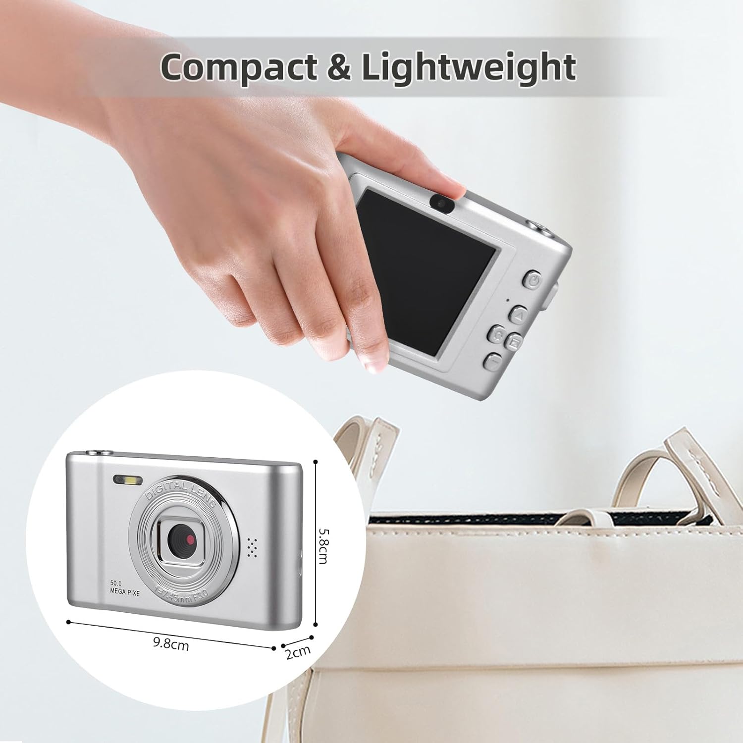 Andoer 1080P Digital Camera Digital Video Camera 50MP Photo Dual Lens 2.4 Inch Screen 8X Digital Zoom Built-in Flash Battery with 32GB TF Card Birthday Festival Gift for Kids Students Teenagers