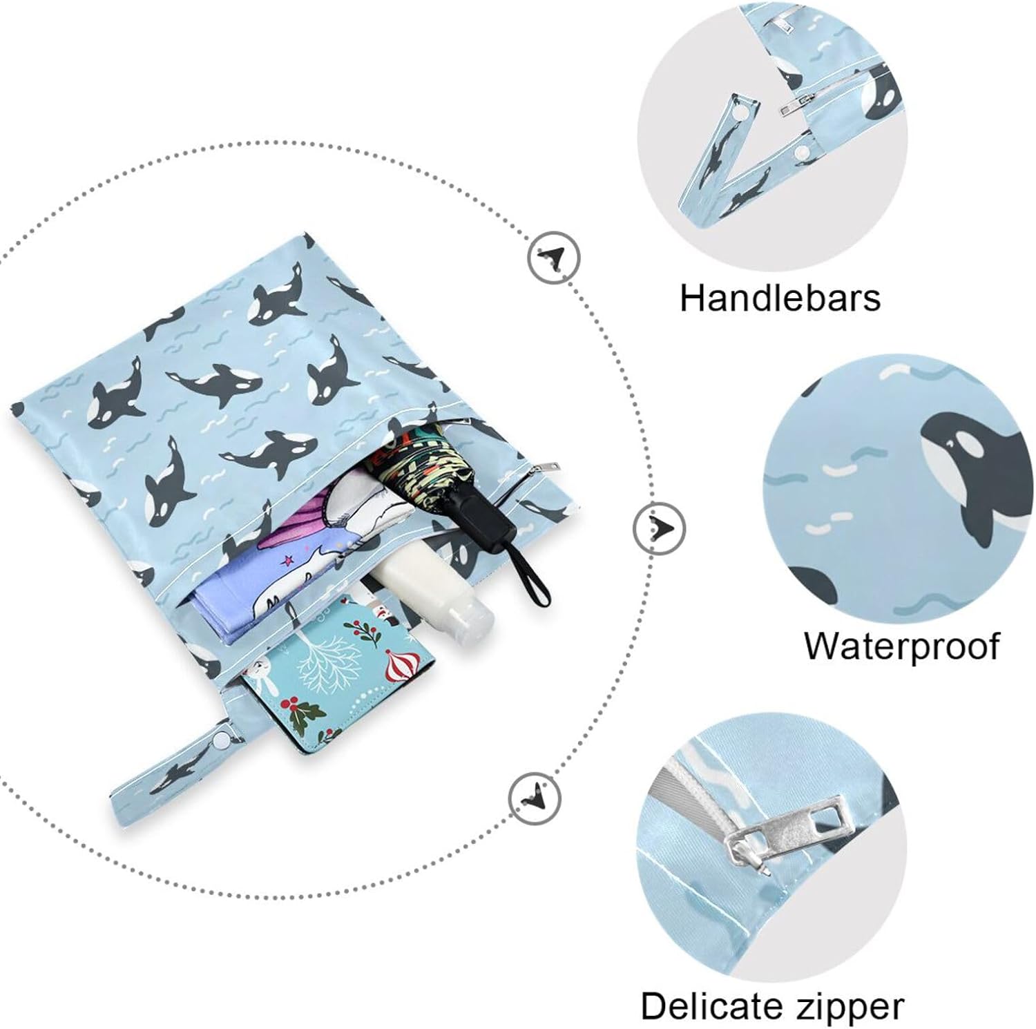 Blueangle Funny Fishes Wet Dry Bag for Cloth Diaper, Swimsuit & Travel - Water Resistant Wet Bags - Perfect for Wet Clothes, Toiletries, Beach，2 Pack image 5