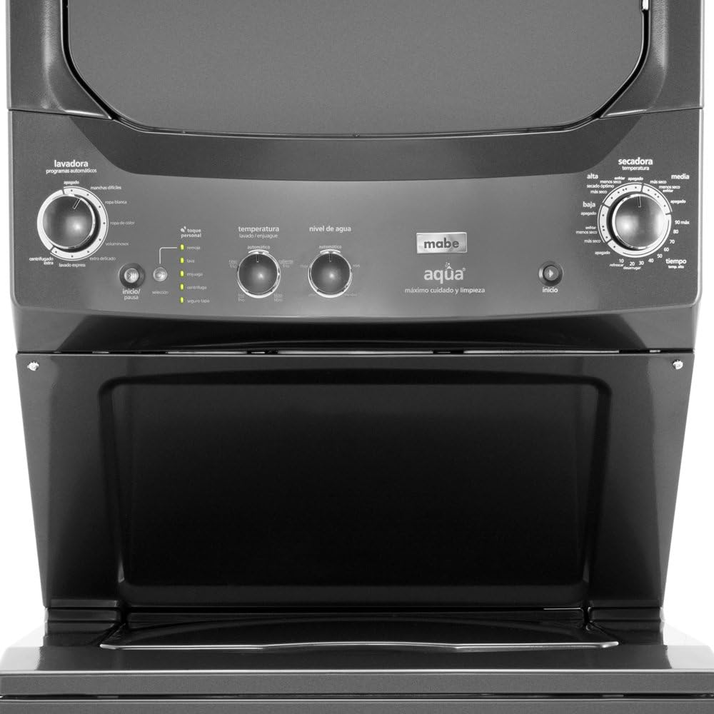 క్లోజ్-అప్ view of the control panel on the Mabe MCL1740PSDG0 Washer Dryer Center.