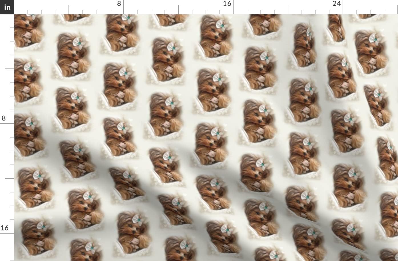 Spoonflower Fabric - Lamb Yorkie Toy Dog Painting Bow Printed on Organic Cotton Sateen Fabric by The Yard - Sewing Quilting Apparel Home Decor