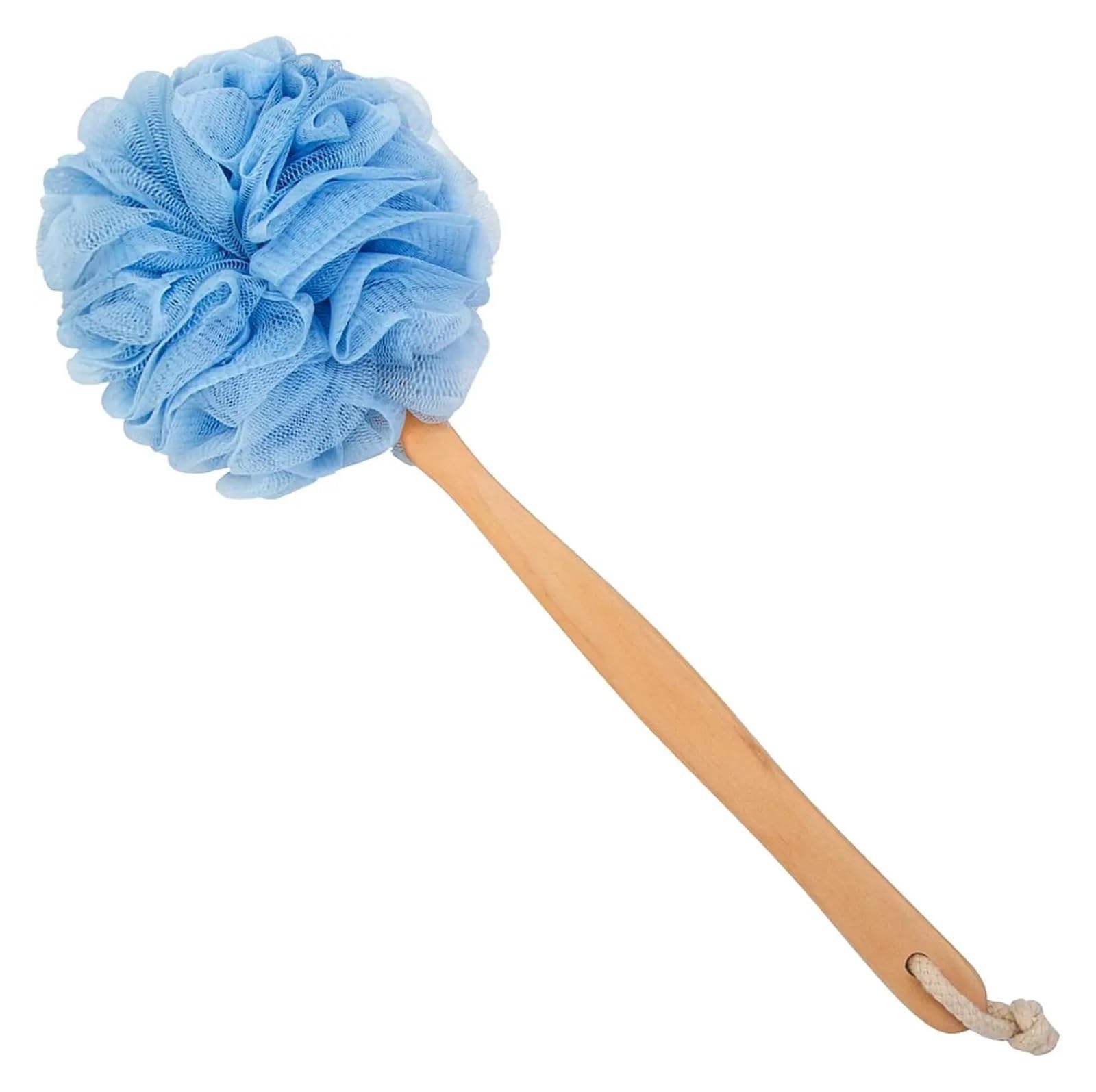 Cepillo Espalda Ducha Depurador trasero de madera con mango largo y malla de nailon suave for hombres y mujeres, cepillo de ducha azul
