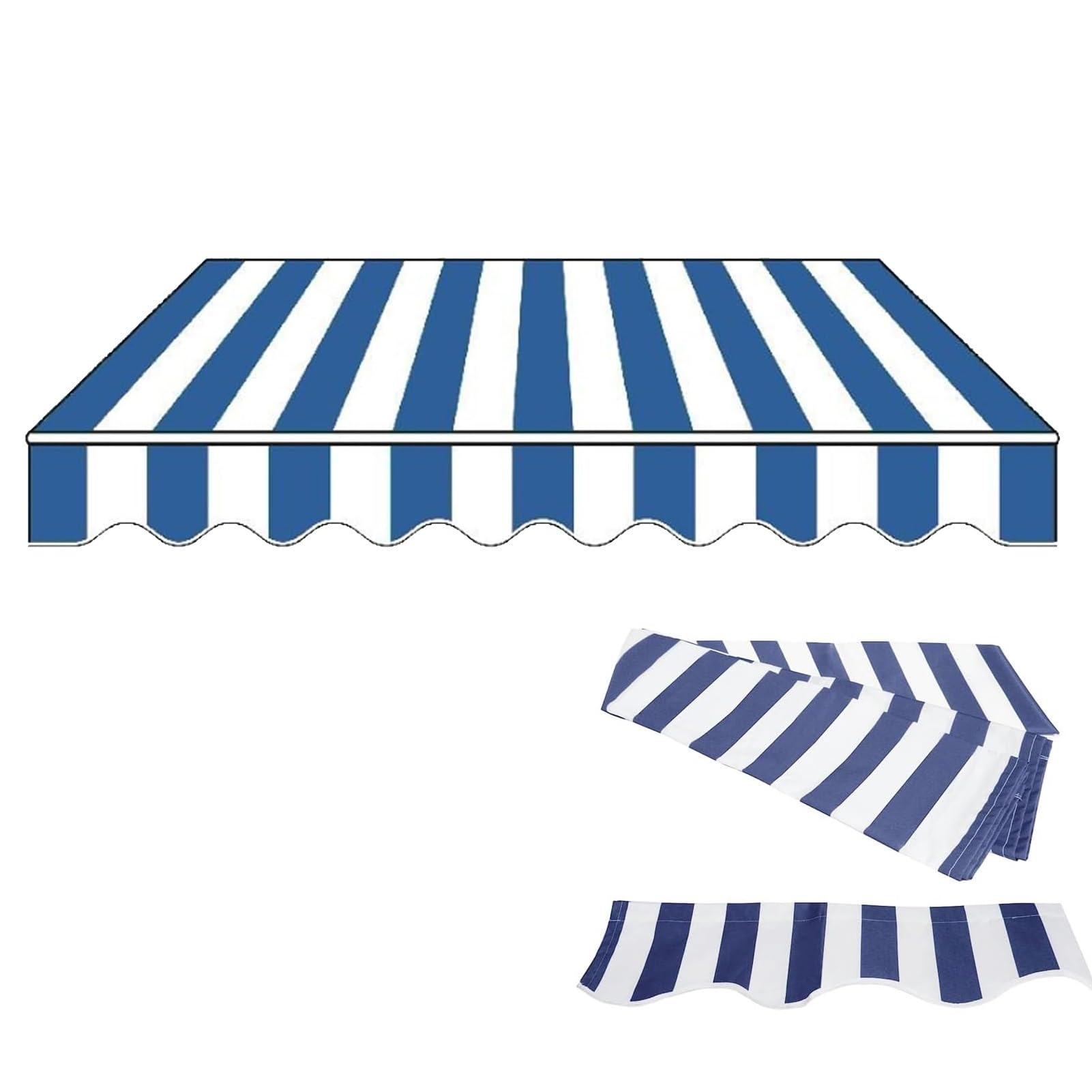 Toldo retráctil de repuesto azul y blanco de poliéster 700x400 cm