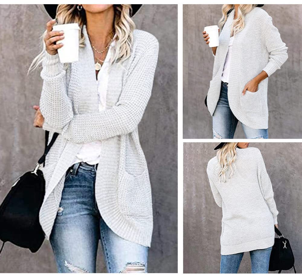 HGJH Strickjacke Damen, Damen Strickpullover Offen Mittellang Strickjacke Waffelstrick Kimono Grob Einfarbig Bordeaux Strickjacke Weich Elegante Herbst Leichte Jacke Für Lässiges Business