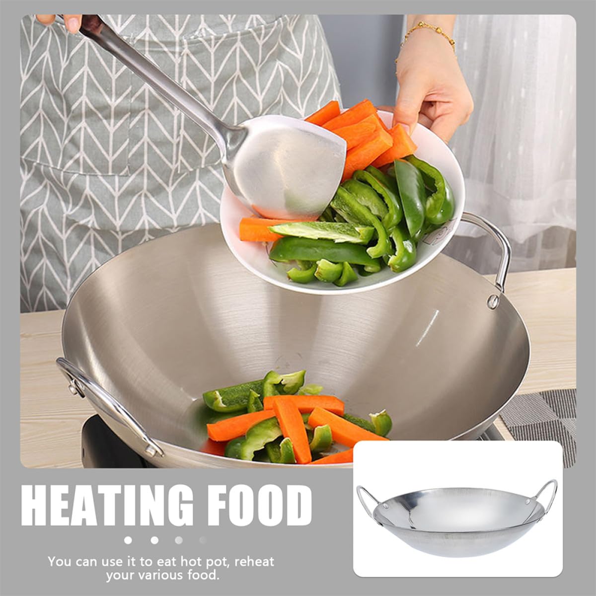 Alasum Pentole in Acciaio Inox 2 Pezzi Doppio Manico Antiscivolo Padelle per Uso Domestico e Cottura Induzione per Stufati e Brodi