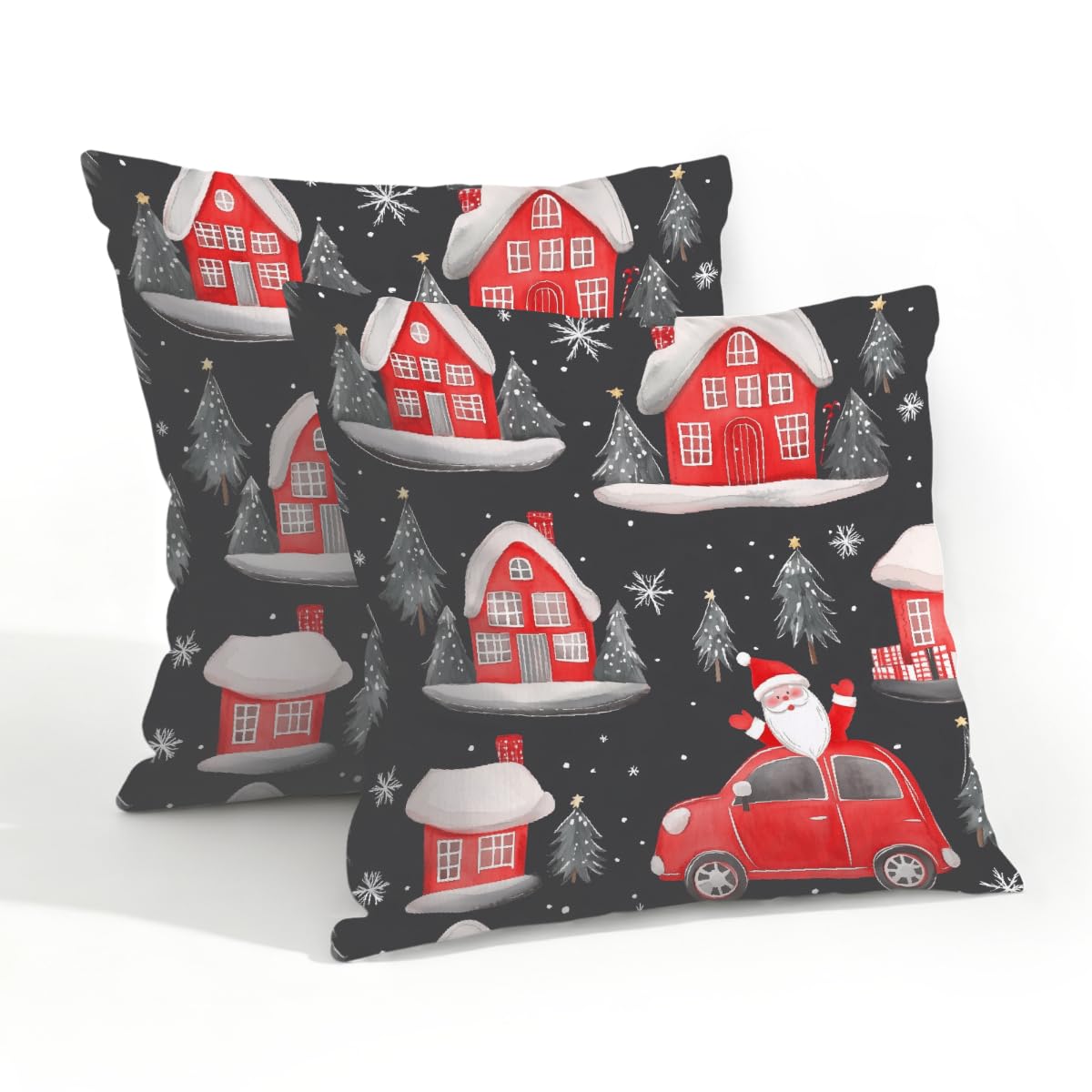 Outdoor Pillow Covers Waterproof Pillowcases 20x20IN Set of 2 Christmas Tree Winter Farmhouse Santa Claus Decorative Throw Cushion Case for Couch Sofa Garden Patio Furniture