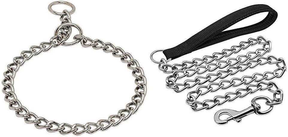 Tame Love™ Combo of Choke and Pulling Free Easy Control Adjustable Dog Collar Belts and Leash Chain with Padded Handle for Adult Dogs of All Breeds (Length 152cm)