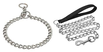Tame Love Combo Choke Collar and Handle Padded Leash Chain for Adult Dog of All Breeds. (Length 152cm)
