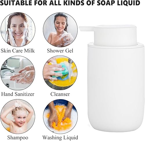 Miniatura 7 de Juego de 2 dispensadores de jabón espumoso, dispensador de jabón de manos de espuma de cerámica blanca con bomba negra para baño, juego de