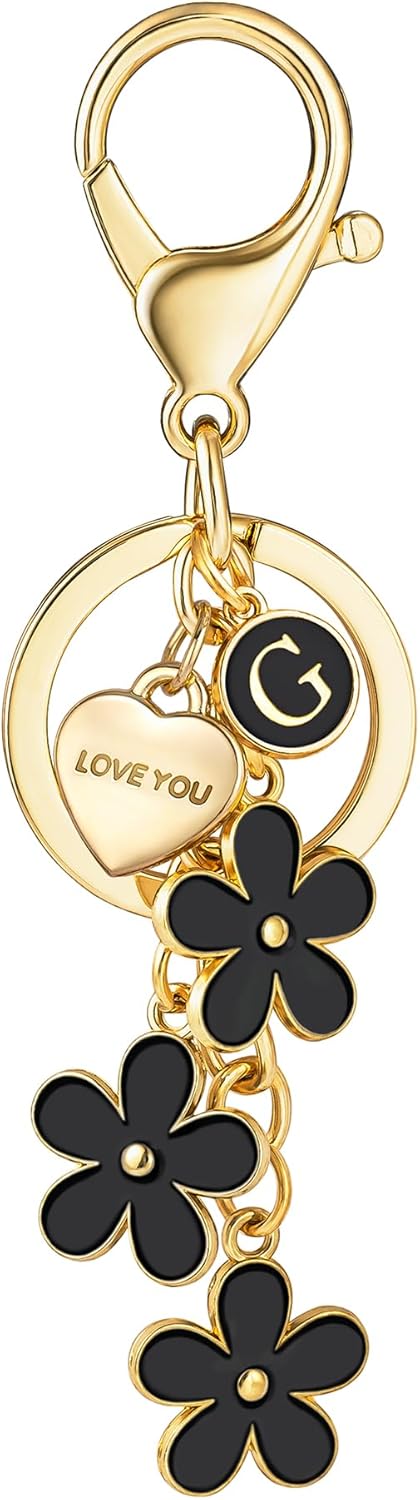 SELOVO Initial Keychain Handbag Keychain Flower Key Chain for Women Cute Love You Letter Keyring