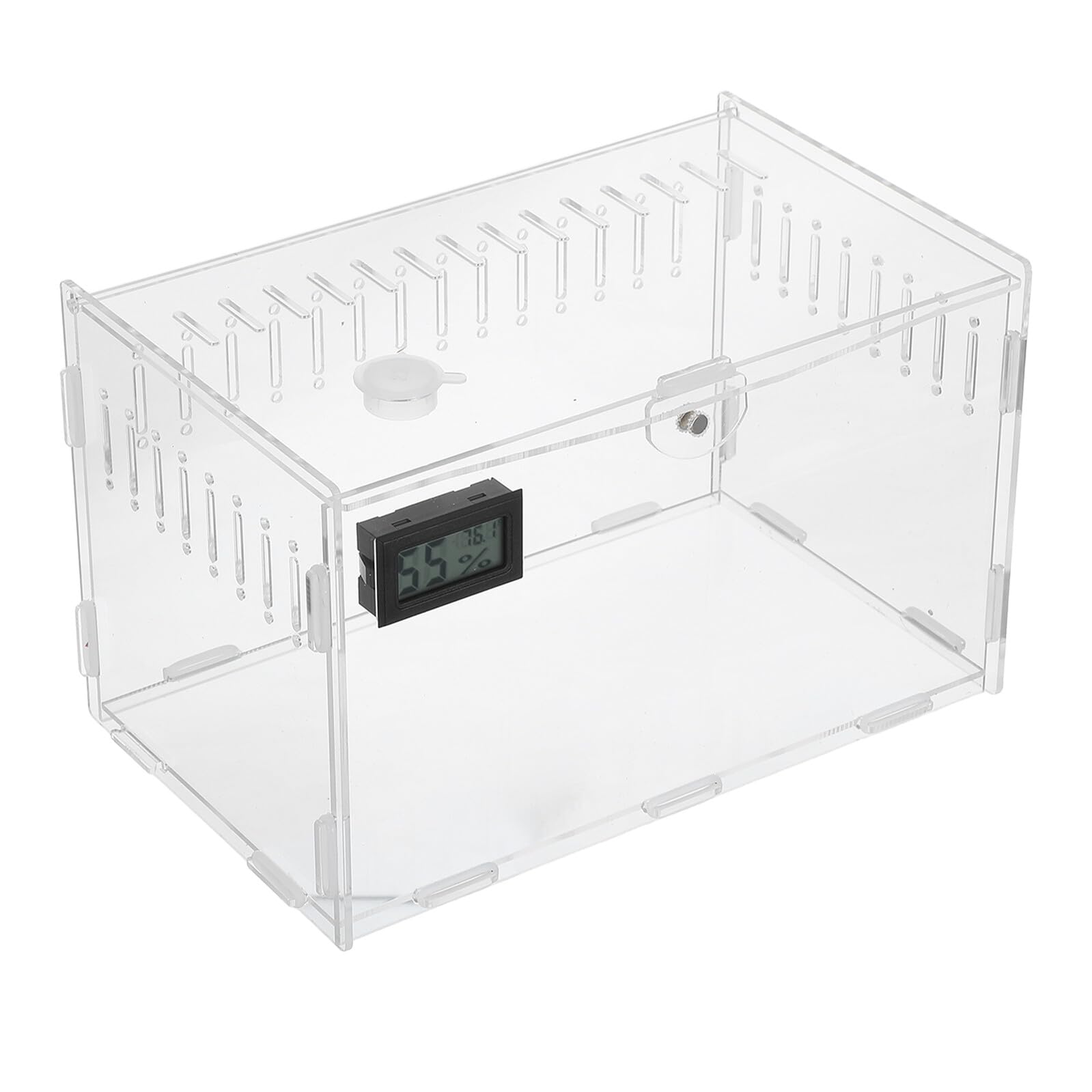 TOYANDONA Terrario per Rettili in Acrilico Trasparente a 360° con Termometro e Igrometro Digitale, Grande Rete di Ventilazione e Fondo Removibile per Rettili come Serpenti e Lucertole