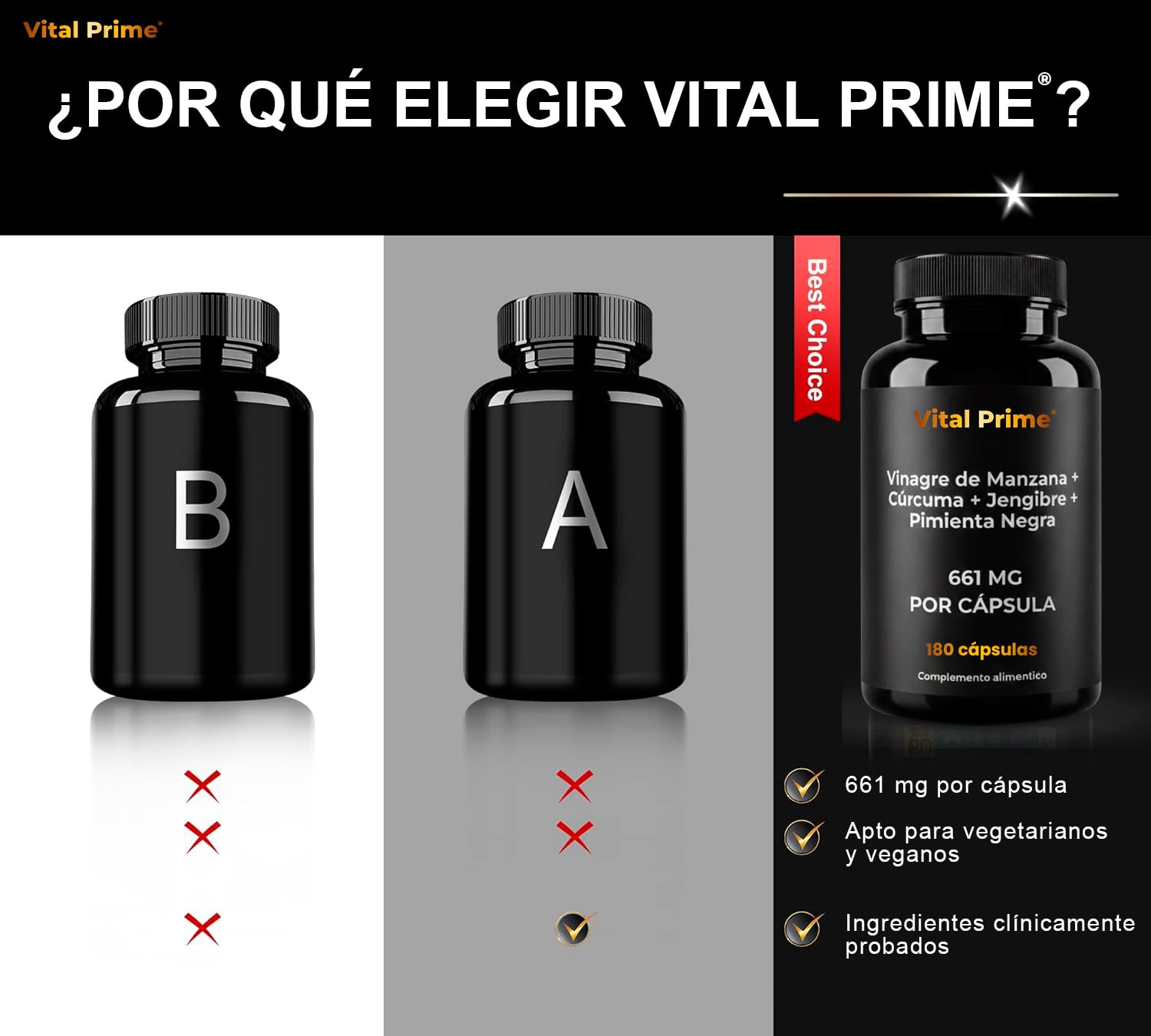 VITAL PRIME Vinagre de Manzana Capsulas 180 Cápsulas 661mg por Cápsula con Cúrcuma, Jengibre y Pimienta Negra con la Madre | Suministro para 6 Meses | Cápsulas de Vinagre de Manzana Apto para Veganos — view 8