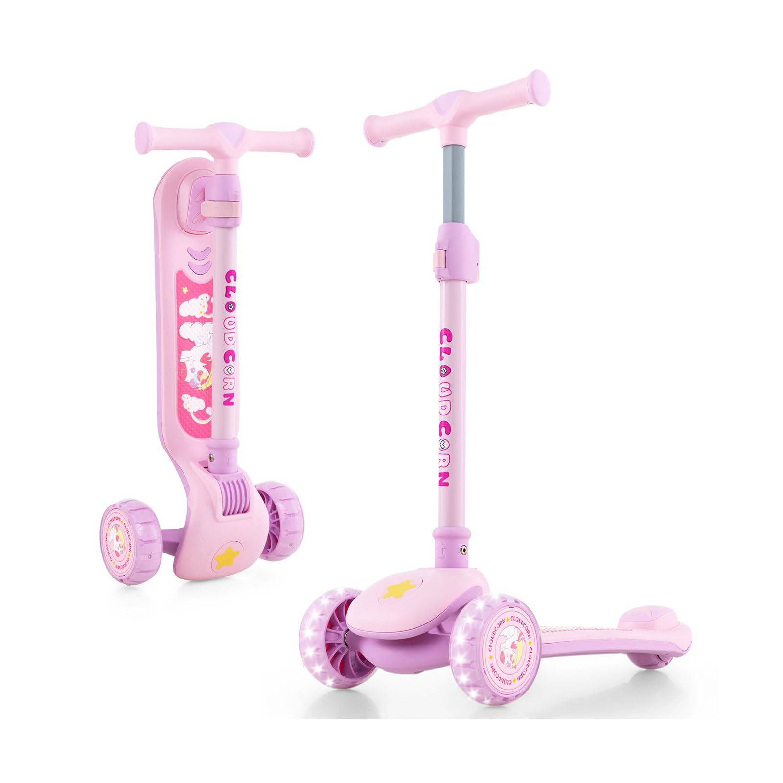 GOPLUS Patinete de 3 ruedas para niños, patinete plegable con plataforma antideslizante, manillar ajustable, ruedas luminosas LED, patinete equilibrado para niños niñas de 3 a 5 años