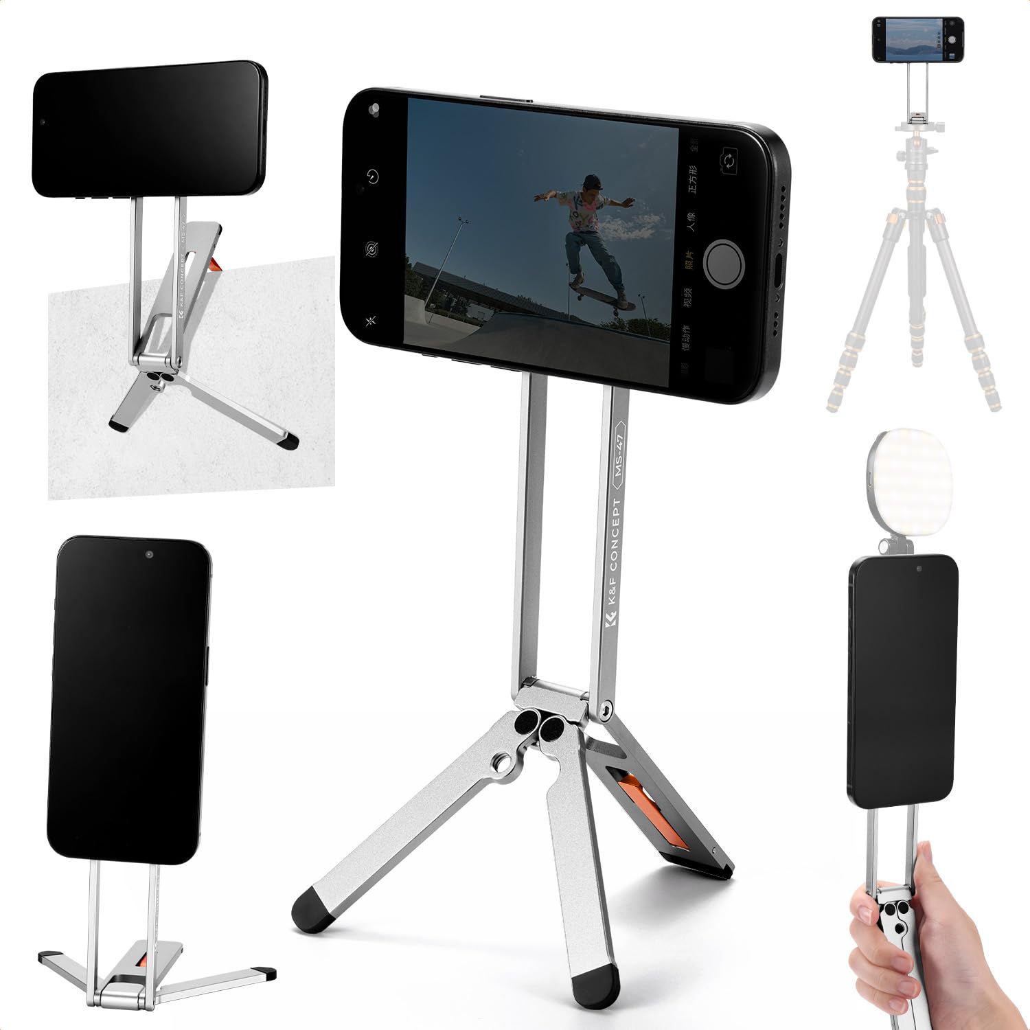 K&F CONCEPT Magnetyczny statyw do telefonu, uchwyt na smartfon, stojak na biurko, magnetyczny statyw ścienny kompatybilny z MagSafe, kompaktowy stojak do selfie do iPhone'a serii 17/16/15/14/13/12