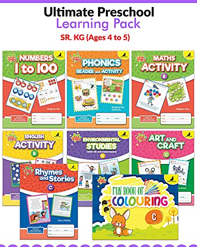 Image of Woodsnipe UKG Homeschooling Books for Ages 4-5 Years|8 Books to teach Alphabets, Phonics, Numbers 1 to 100, EVS, Colouring and Crafts| Ample Activity Worksheets on Tracing, Colouring, Puzzles and more