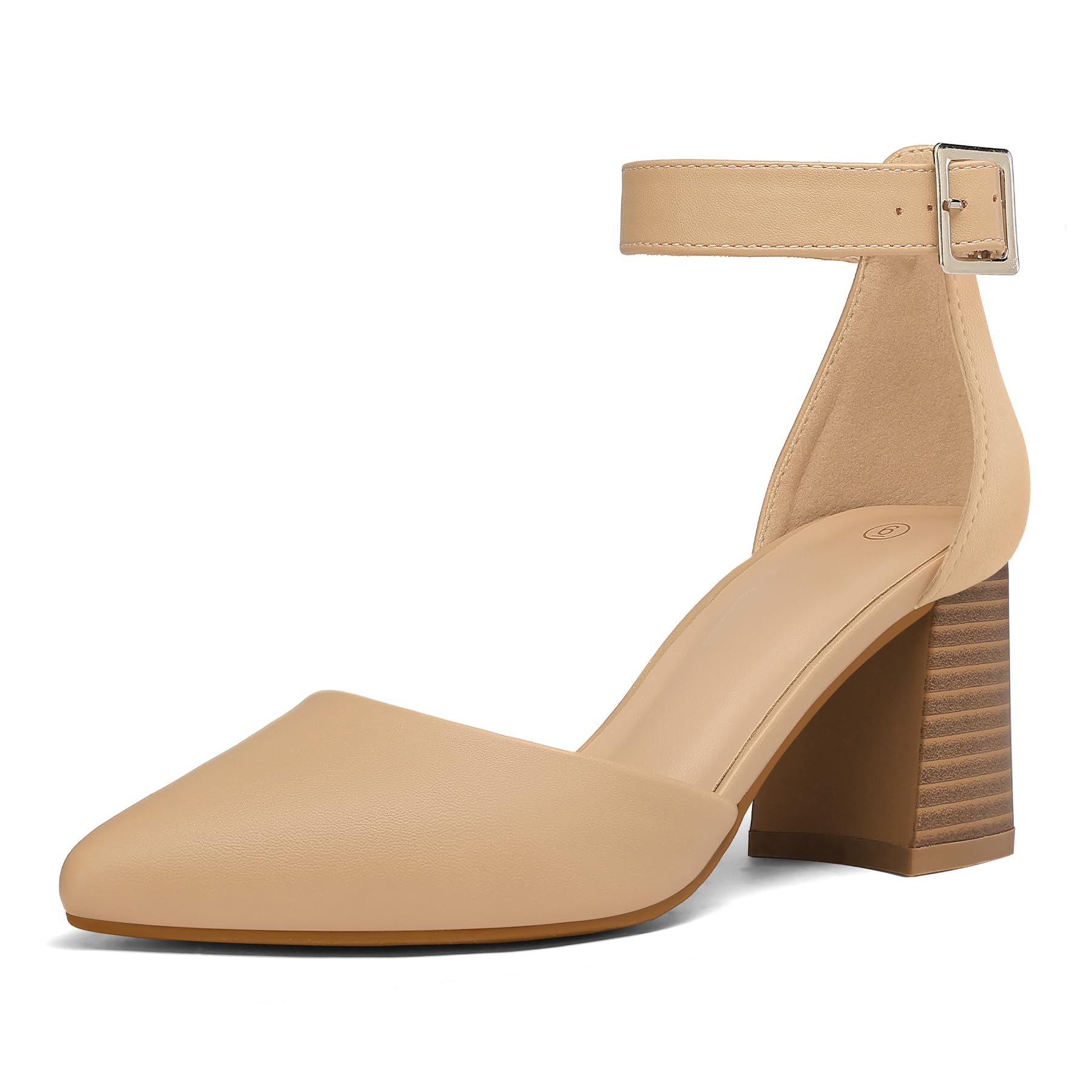 mysoft Women's Pointed Toe Low Chunky Heels Closed Toe Ankle Strap Dress Pump Shoes - Available in Wide Sizes