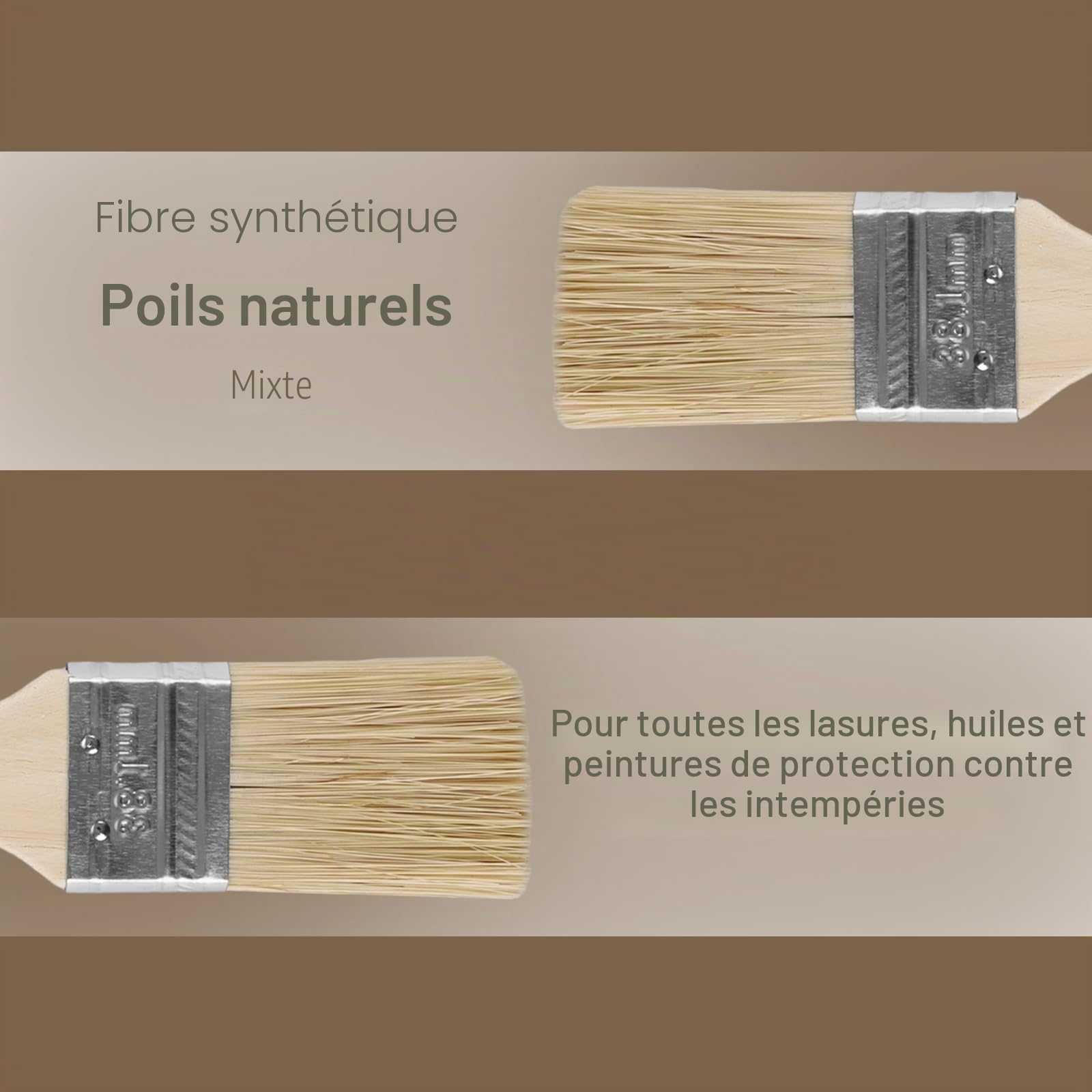 CYEER Lot de 50 Pinceaux Plats 38mm (1,5 Pouces) - Pinceaux à Peindre en Soies Naturelles avec Manche en Bois Ergonomique - Idéal pour Peinture, Vernis, Lasure, Colle - Bricolage, Meubles et Clôtures