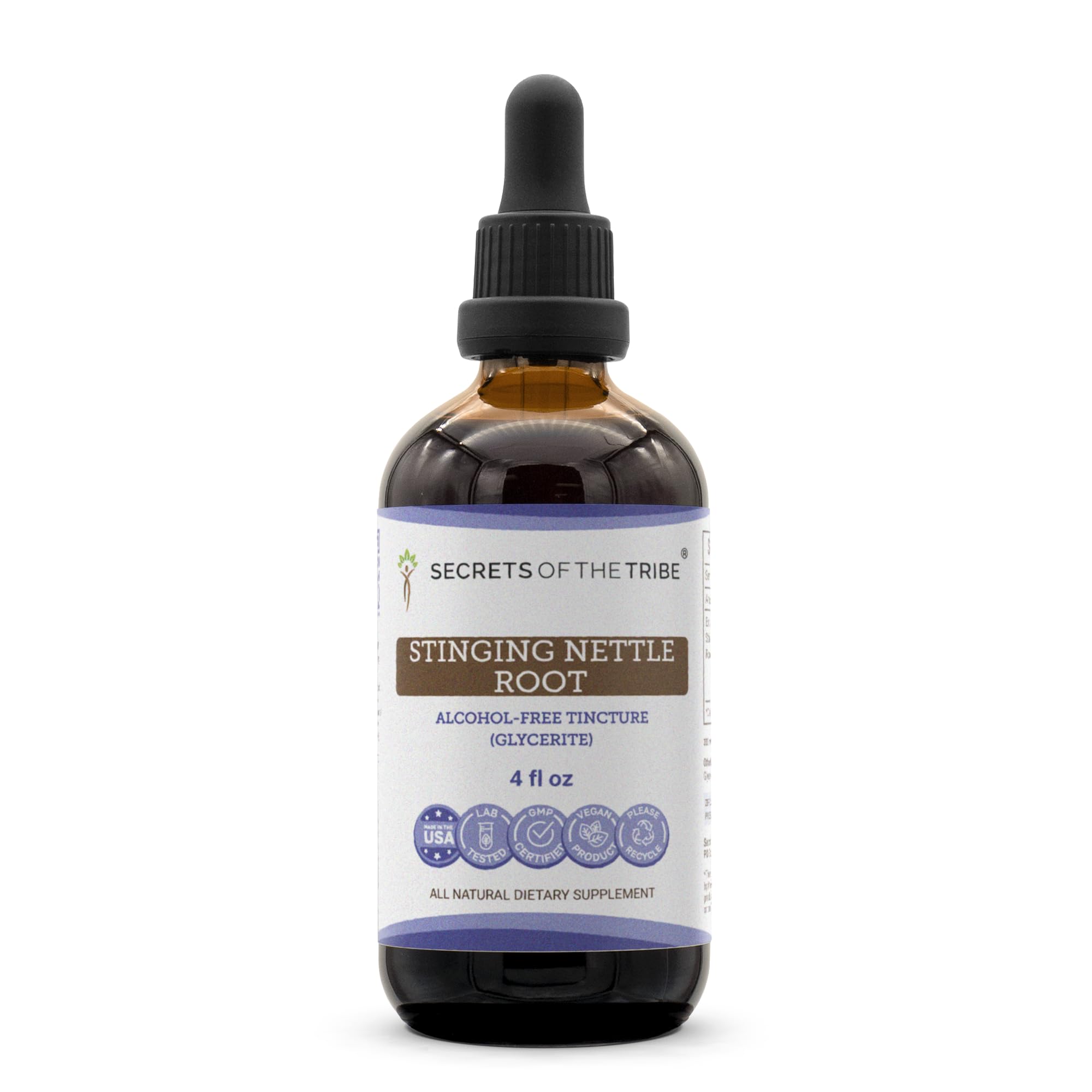 Secrets of the Tribe Suplemento fitoterápico de raiz de urtiga (Urtica dioica), extrato líquido sem álcool, 120 mL