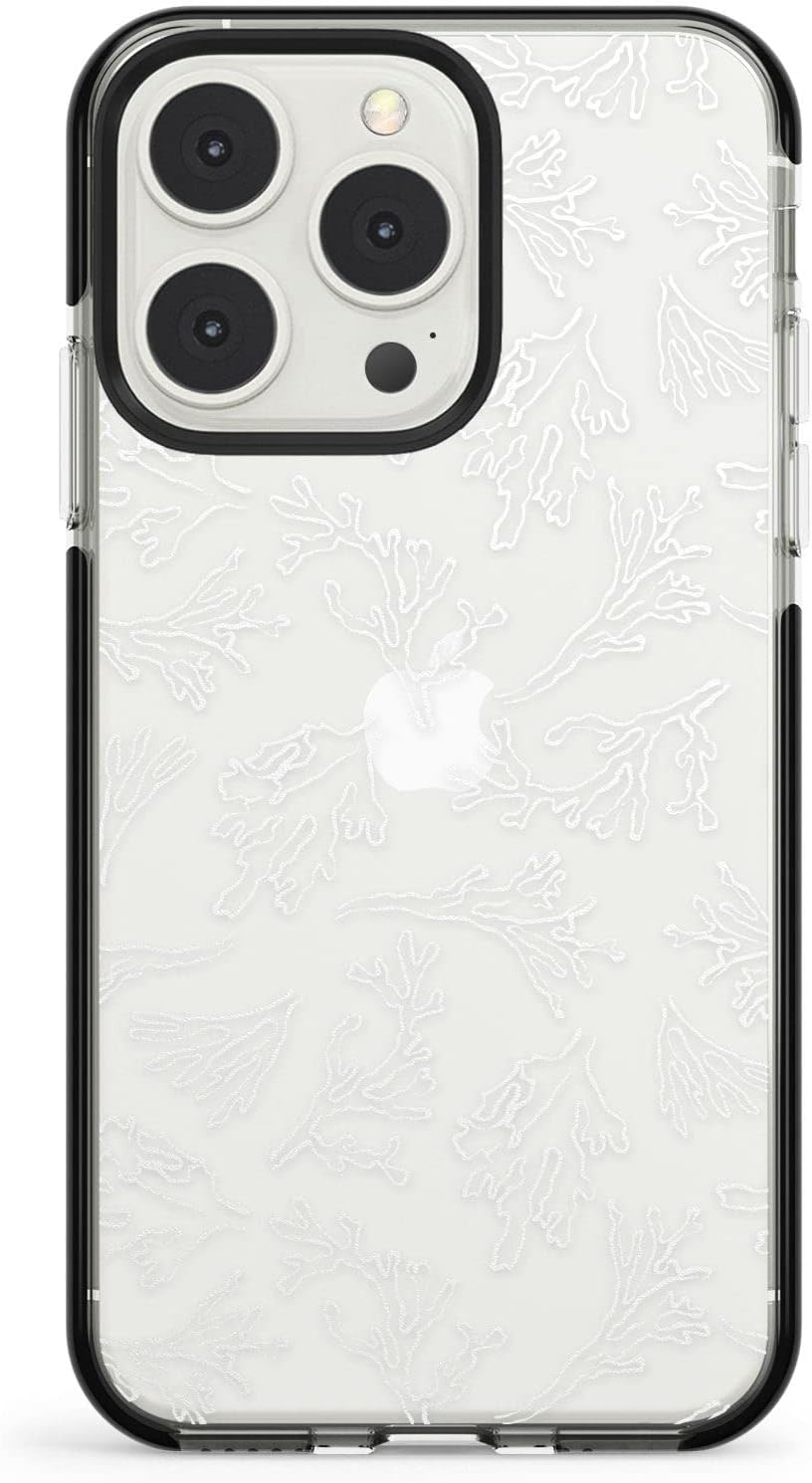 Clear Botanical Design Bare Branches Black Impact Impact Phone Case for iPhone 13 Pro Max | Protective Dual Layer Bumper TPU Silicone Cover Pattern Printed | Floral Botanic Leaf Leaves Tropi