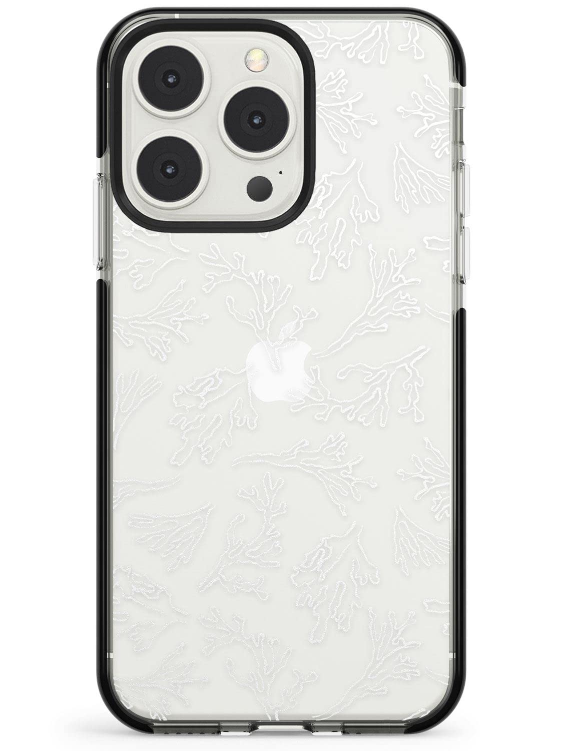 Clear Botanical Design Bare Branches Black Impact Impact Phone Case for iPhone 13 Pro Max | Protective Dual Layer Bumper TPU Silicone Cover Pattern Printed | Floral Botanic Leaf Leaves Tropi