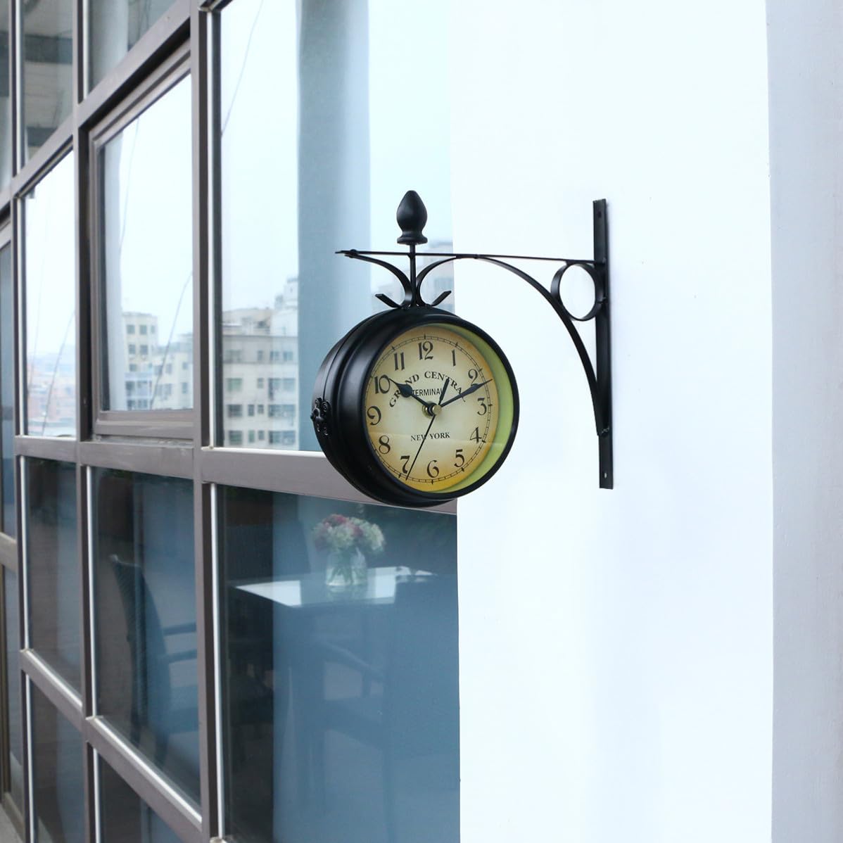 Reloj de Pared de Doble Cara de Hierro Negro Redondo