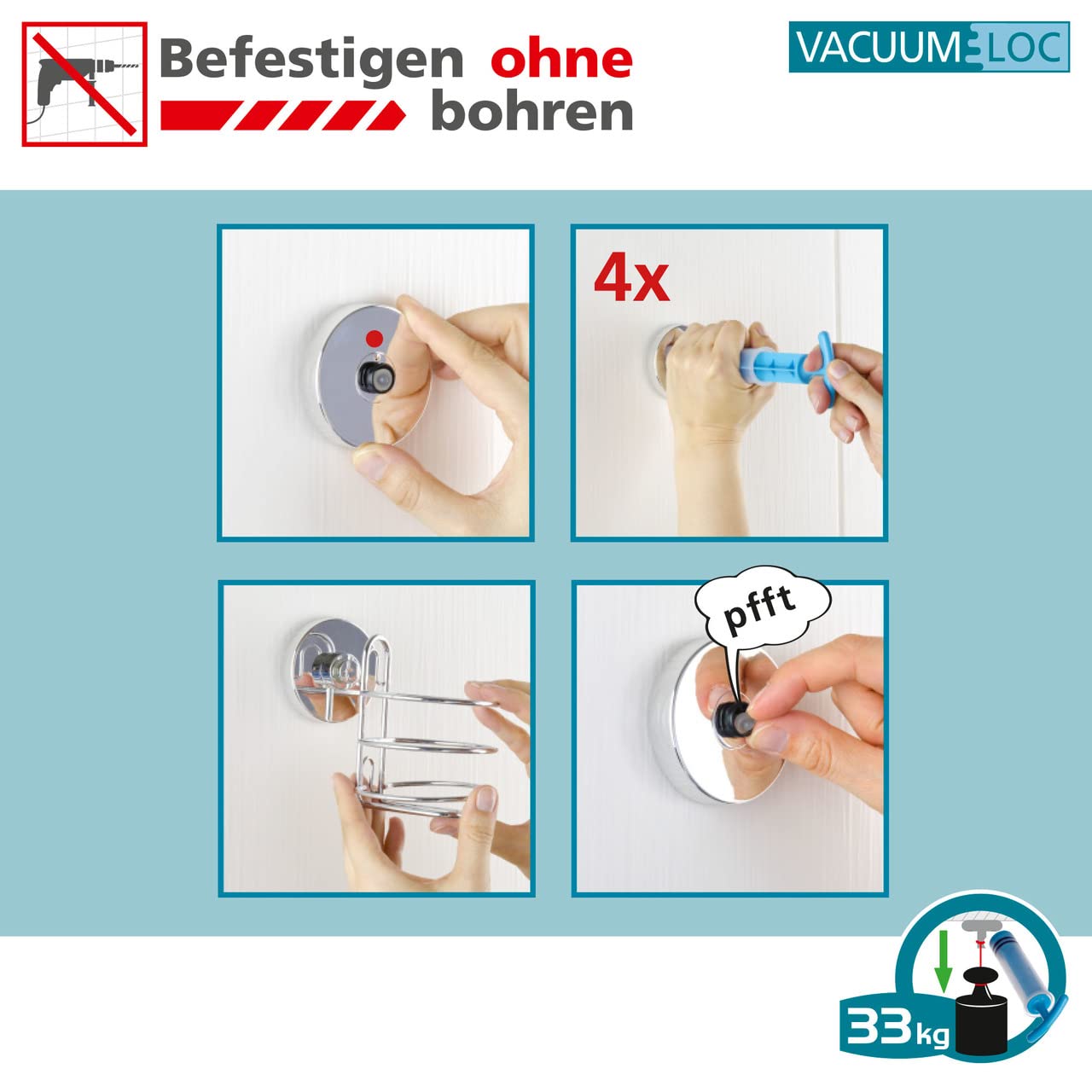 WENKO Vacuum-Loc WC-Set Mod. Quadro 2-teilig WC-Garnitur 9,5 x 37 cm Toilettenpapierhalter 13 x 11,5 cm aus rostfreiem Edelstahl glänzend