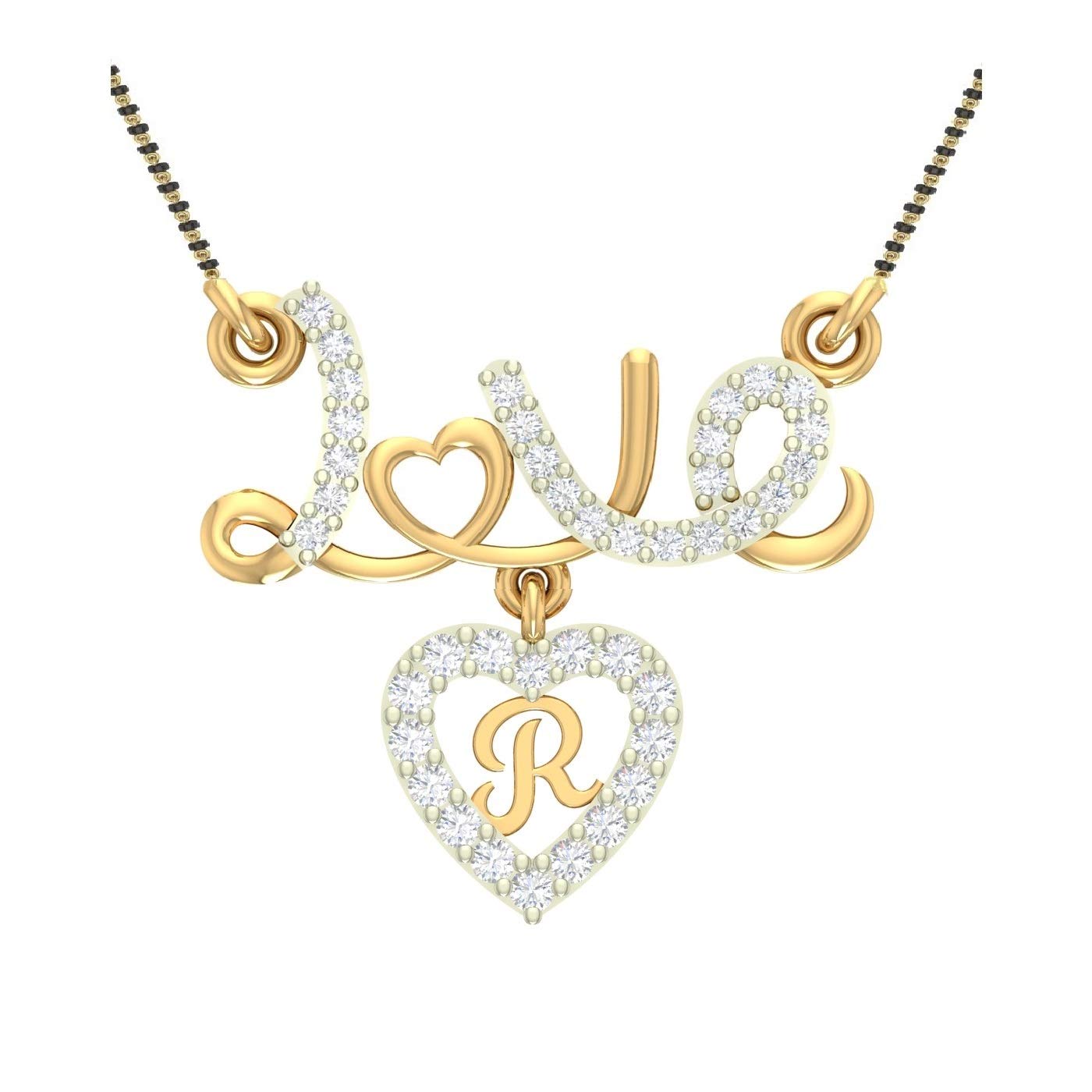 Valentine Hanging letter R mangalsutra Heart Latest American Diamond for Women Girls Girlfriend Couples Lovers alphabet Cubic Zirconia Brass Chain Pendant Gold-plated Mangalsutra Pendant-image-28