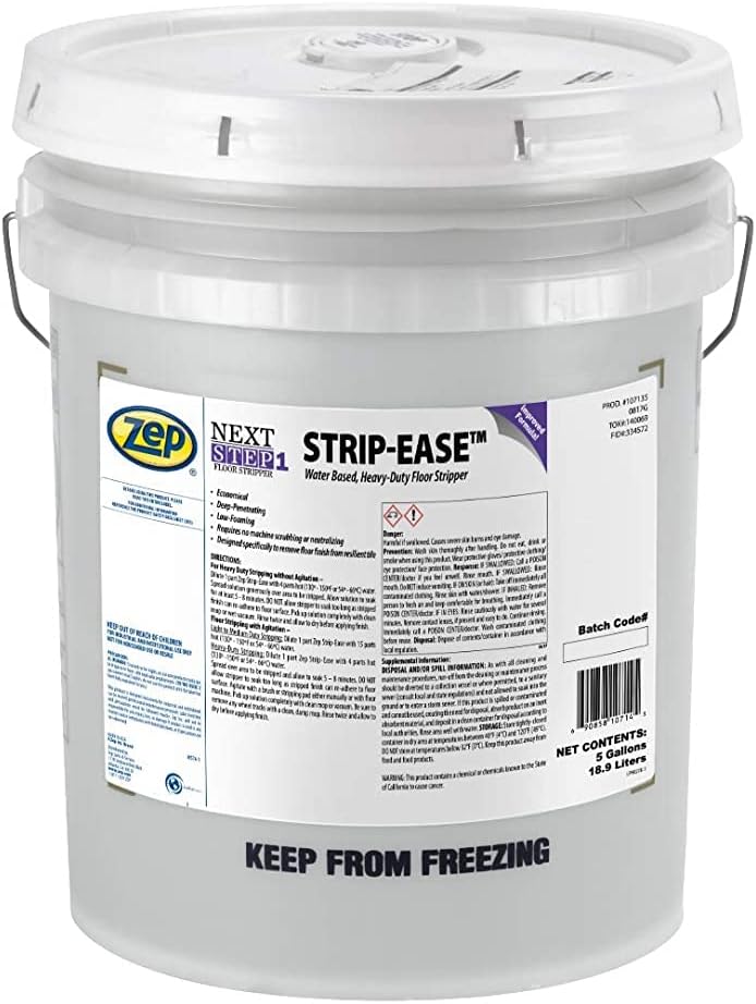 Zep Strip Ease Water Based Heavy Duty Floor Stripper - 5 Gallon (Case of 1) 107135 - Low Foaming, Deep Penetrating, Removes Finish, Polish and Heavy Buildup on Any Flooring Surface