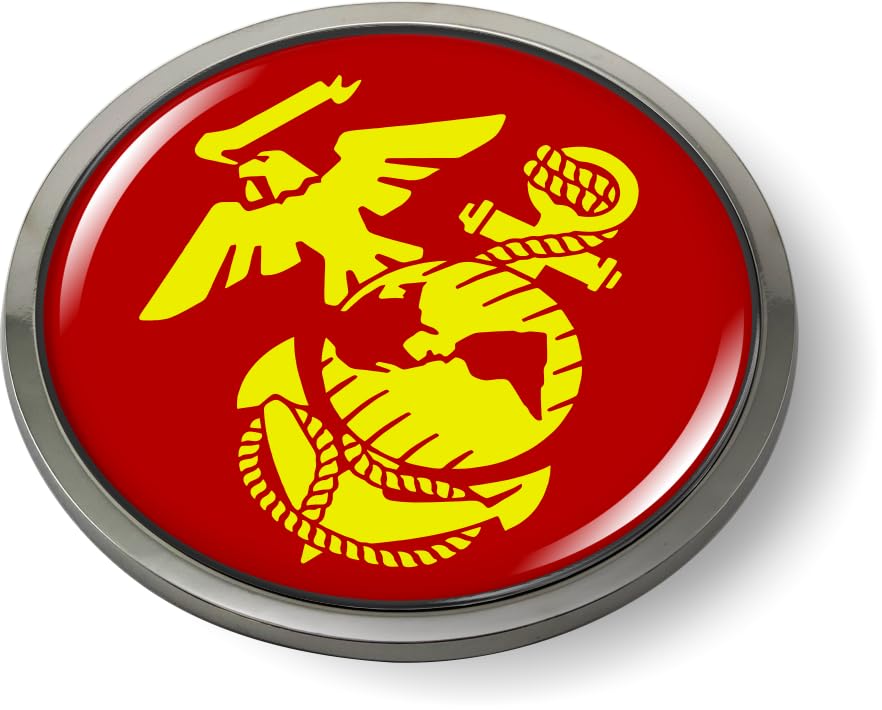 Image of The Eagle, Globe, and Anchor USMC CAR Emblem Badge Chrome Metal Bezel | Officially Licensed US Marine Corps Product, 3D Domed, Sticker, made by BestLicensePlateFrames