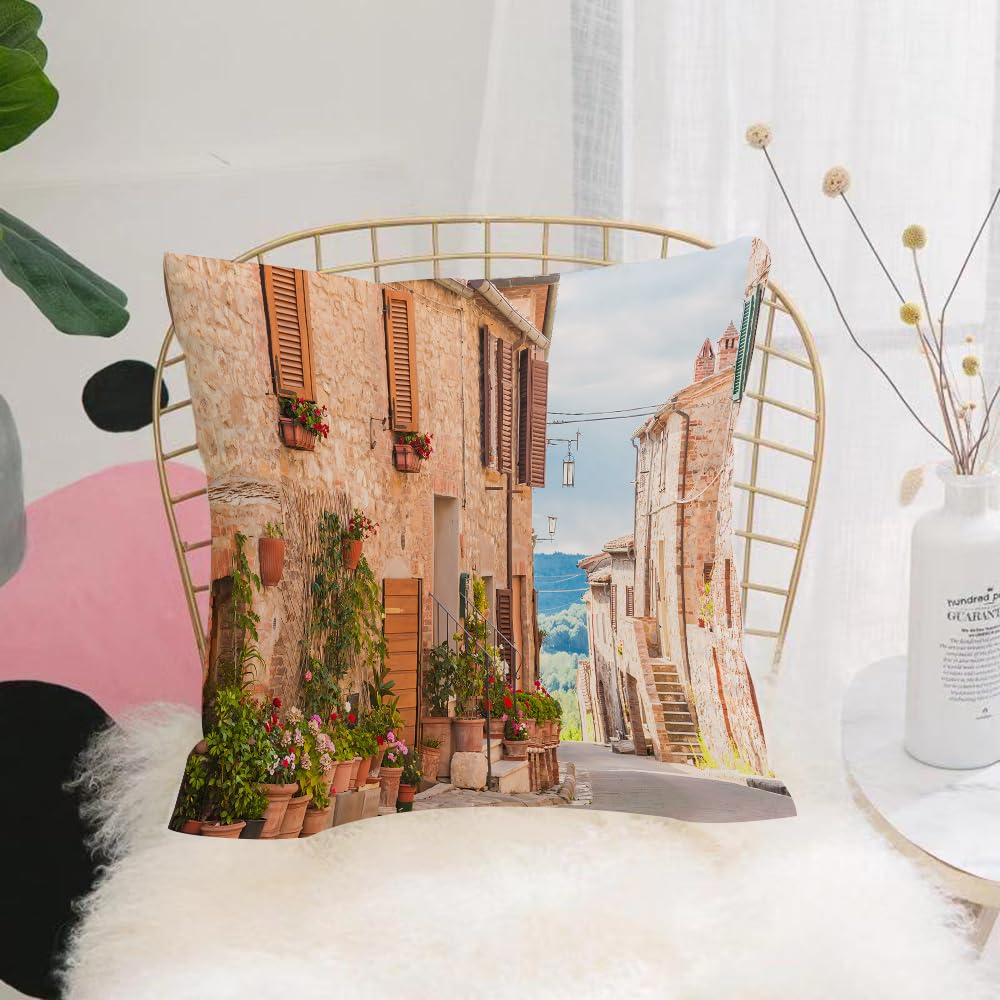 HYOSXW Cushion Cover,Throw Pillow Case Home Decorative for Living Room Bedroom Sofa Chair 16X16 Inch,medieval old town in Tuscany Mediterranean historical high culture village Rust,Pillowcase 40X40cm