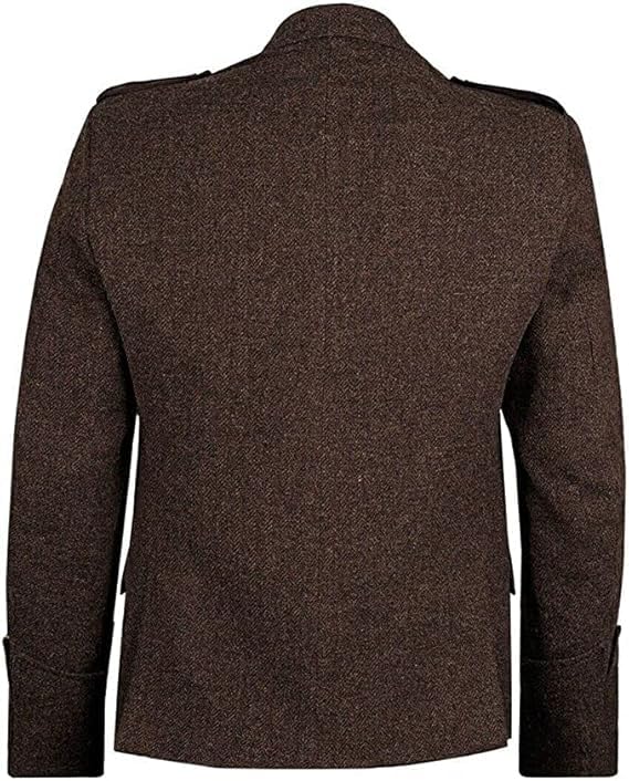 Dark Brown Tweed Argyll Argyle Kilt Jacket with 5 Button Waistcoat Vest3