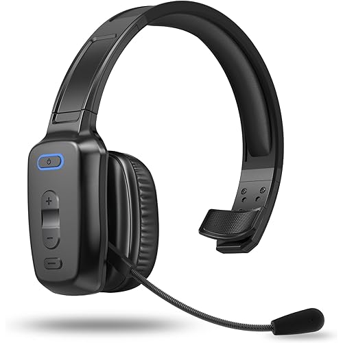 Bluetooth Headset, 60hrs Noise Canceling V5.2 Over Head Headphones, Single Ear Trucker Wireless Headset with Mic, Mute Button, Multipoint, for Phones PC Computer Truck Driver Office Work - Black