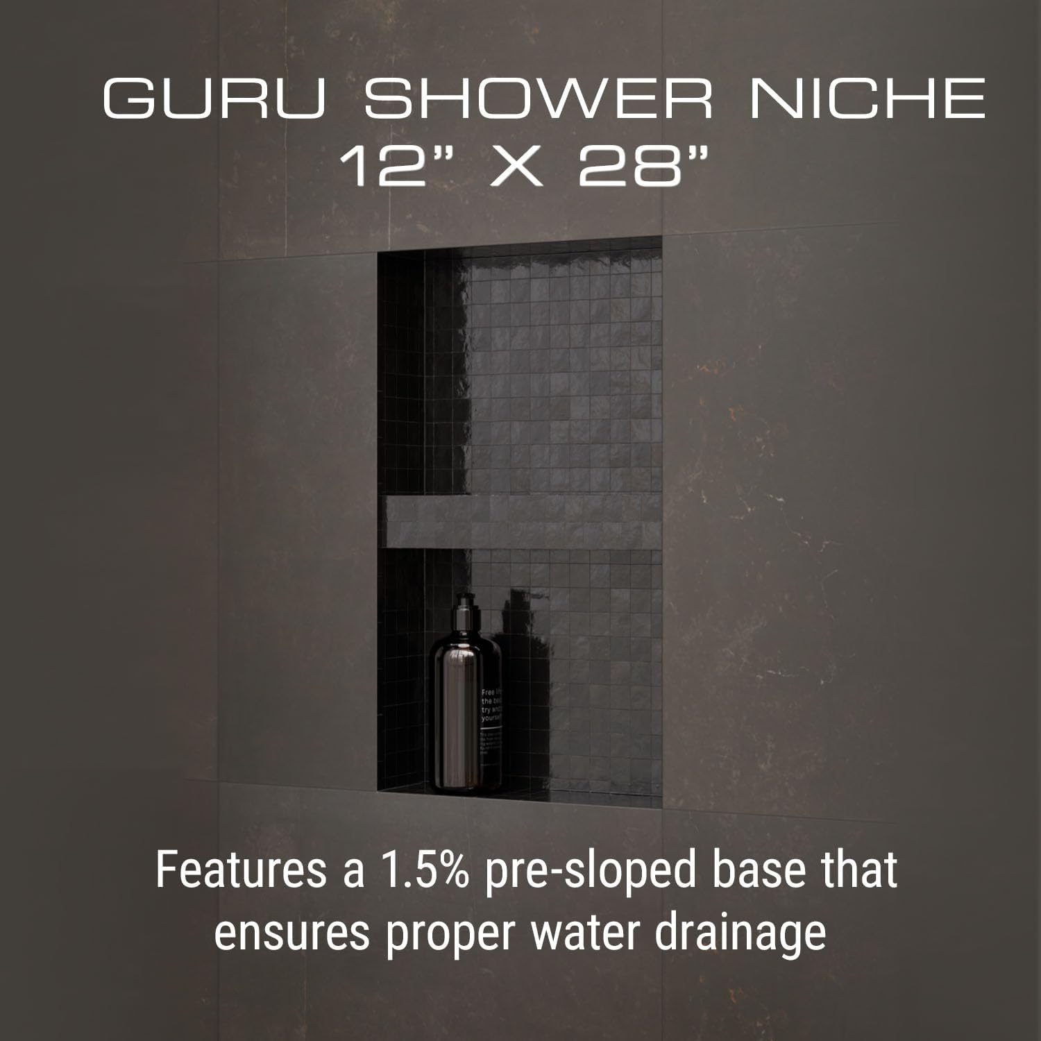 GURU USA W-S Shower Niche, Waterproof Membrane with Pre-Sloped Base, Waterproofing Panel System for Bathroom Walls, 12” x 28”