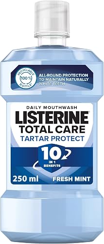 Listerine Total Care 10 Benefit Tartar Protect, Arctic Mint 250ml - Keeps Teeth Naturally White, Freshens Breath, Protects Against Tartar, Cavities, Plaque, and Gingivitis, For a Healthier Smile