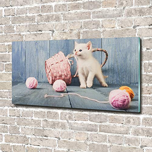 Tableau acrylique animaux chat blanc chevaux image verre plastique 140x70 - 3