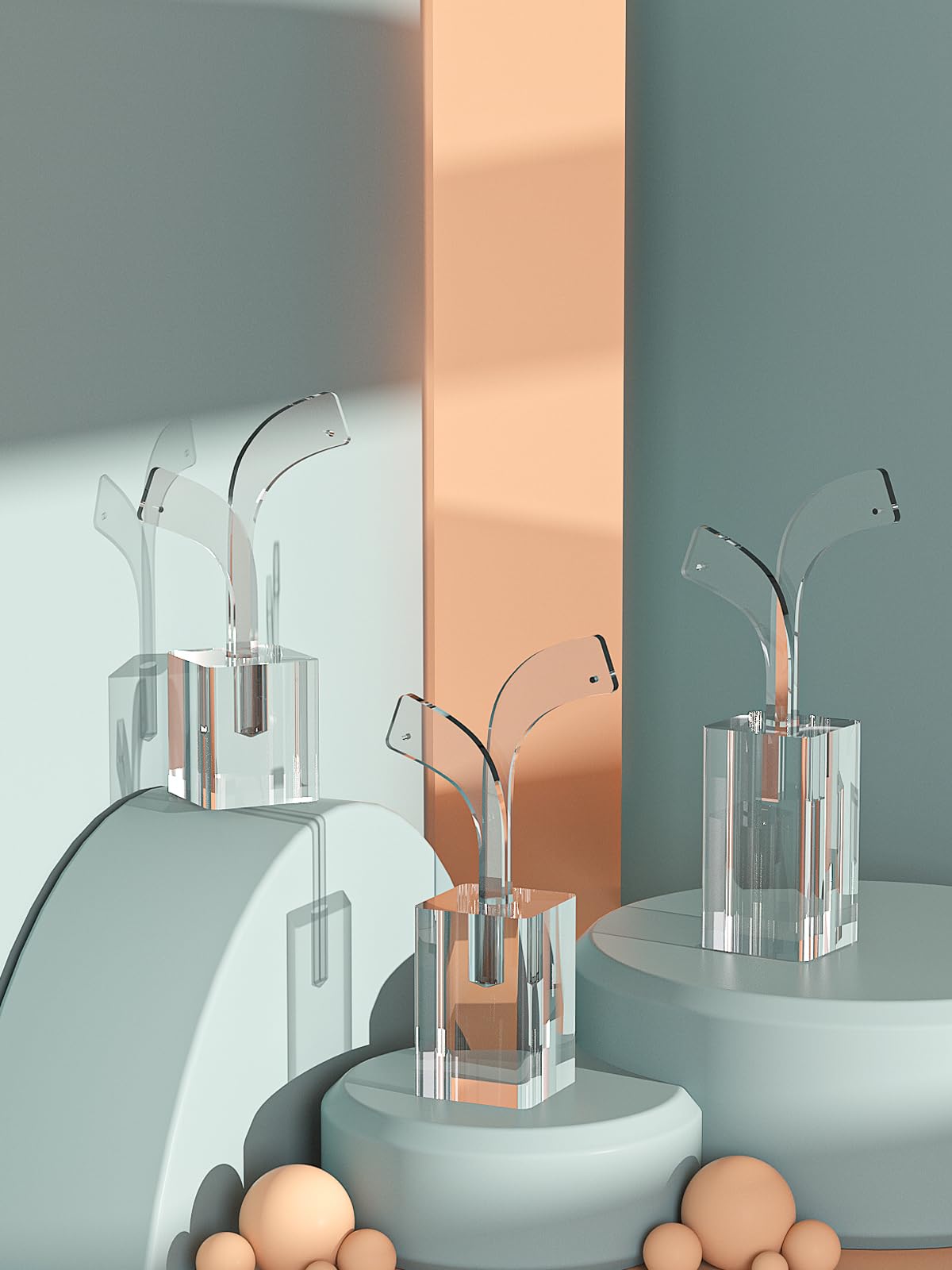 Coward 3pcs Clear Acrylic Earring Stand, Acrylic Earring Jewelry Holder Hanger, Bean Sprout Shape Earring Display Stands for Selling Show or Home Use (Cubic Base)