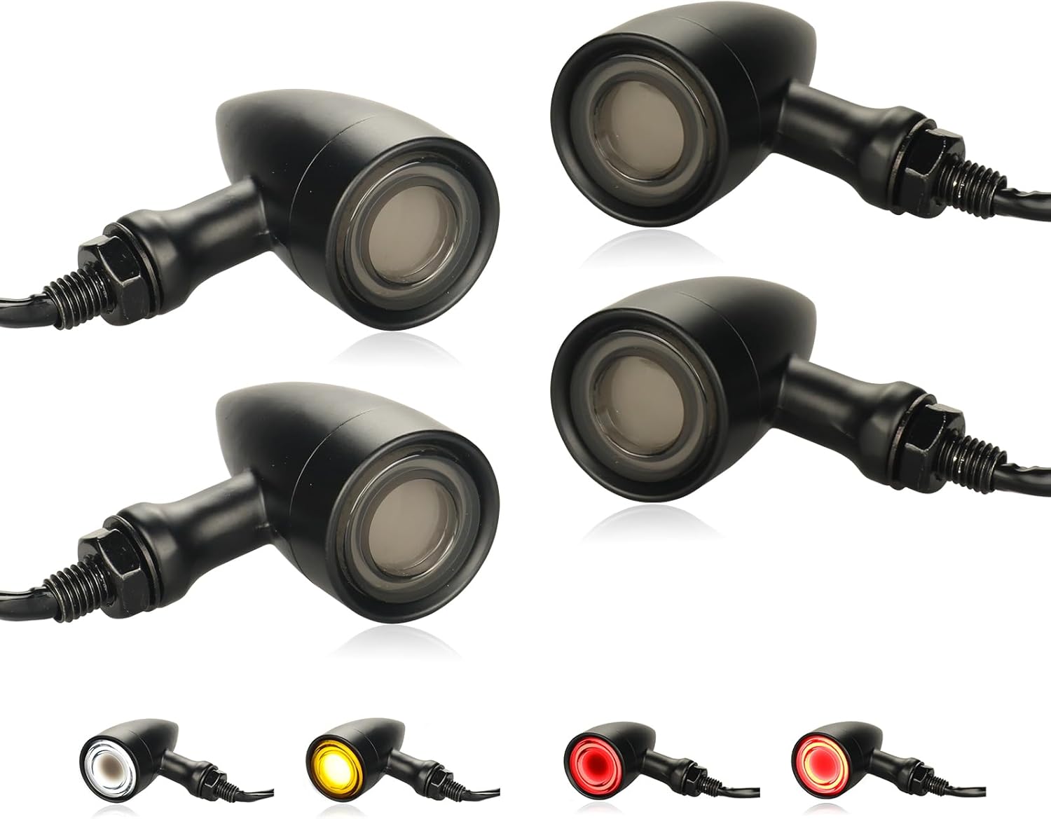 Motorcycle Front Rear LED Turn Signals Universal Bullet Tail Lights Chrome Brake Taillights Motorbike Running Light Compatible with Honda Harley Suzuki Yamaha Kawasaki