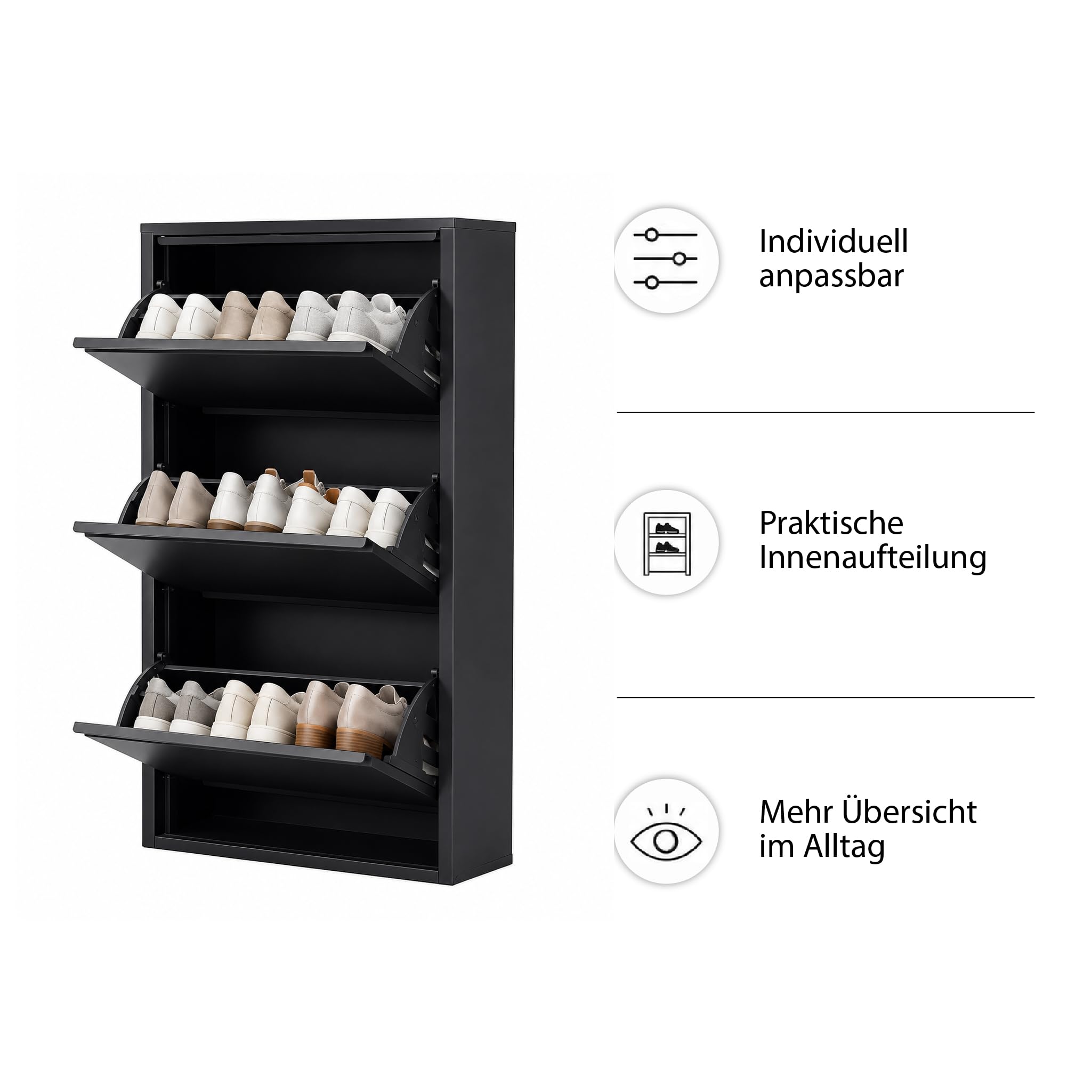Klapp-Schubladen-Schuhschrank, Aufbewahrungs-Organizer, freistehendes Schuhregal, Wandmontage, Keine Montage (weiß, 4 Schubladen)