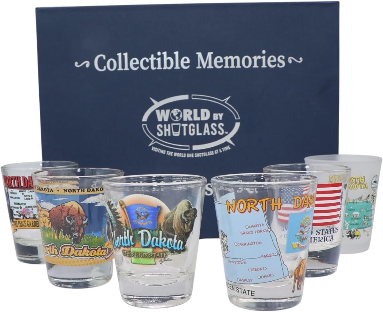 World By Shotglass North Dakota United States USA Souvenir Boxed Shot Glass Set (Set of 6)