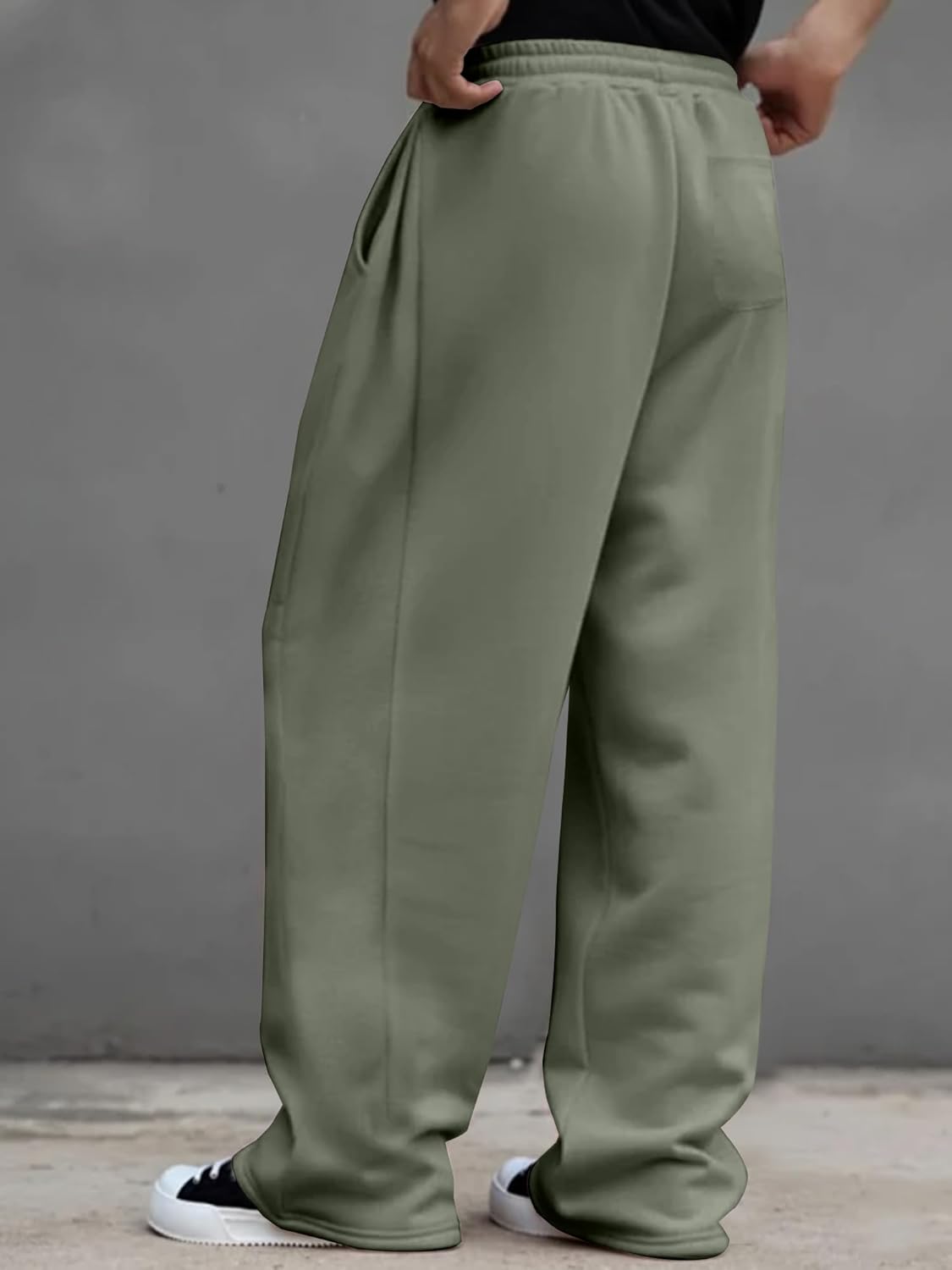 JMIERR Mens Baggy Pants Drawstring Stretch Loose Fit Wide Leg Streetwear Pants with Pockets - Image 3