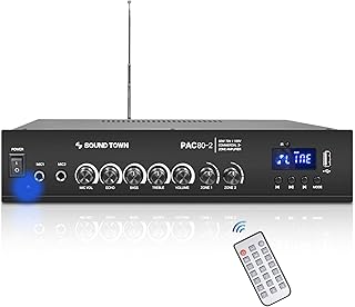 Sound Town 60W 2-Zone 70V/100V Commerical Power Amplifier with Bluetooth, Aluminum, for Restaurants, Lounges, Bars, Pubs, Schools and Warehouse (PAC80-2)