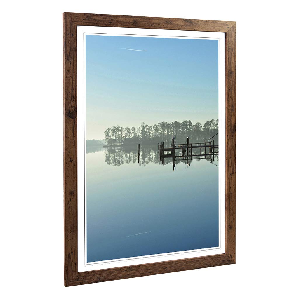 Big Box Art Framed Print of North Carolina Lake USA Design | Wall Art Picture | Home Decor for Kitchen, Living, Dining Room, Bedroom, Hallway, Office, Walnut, A2 / 24.5x18 Inch / 62x45cm