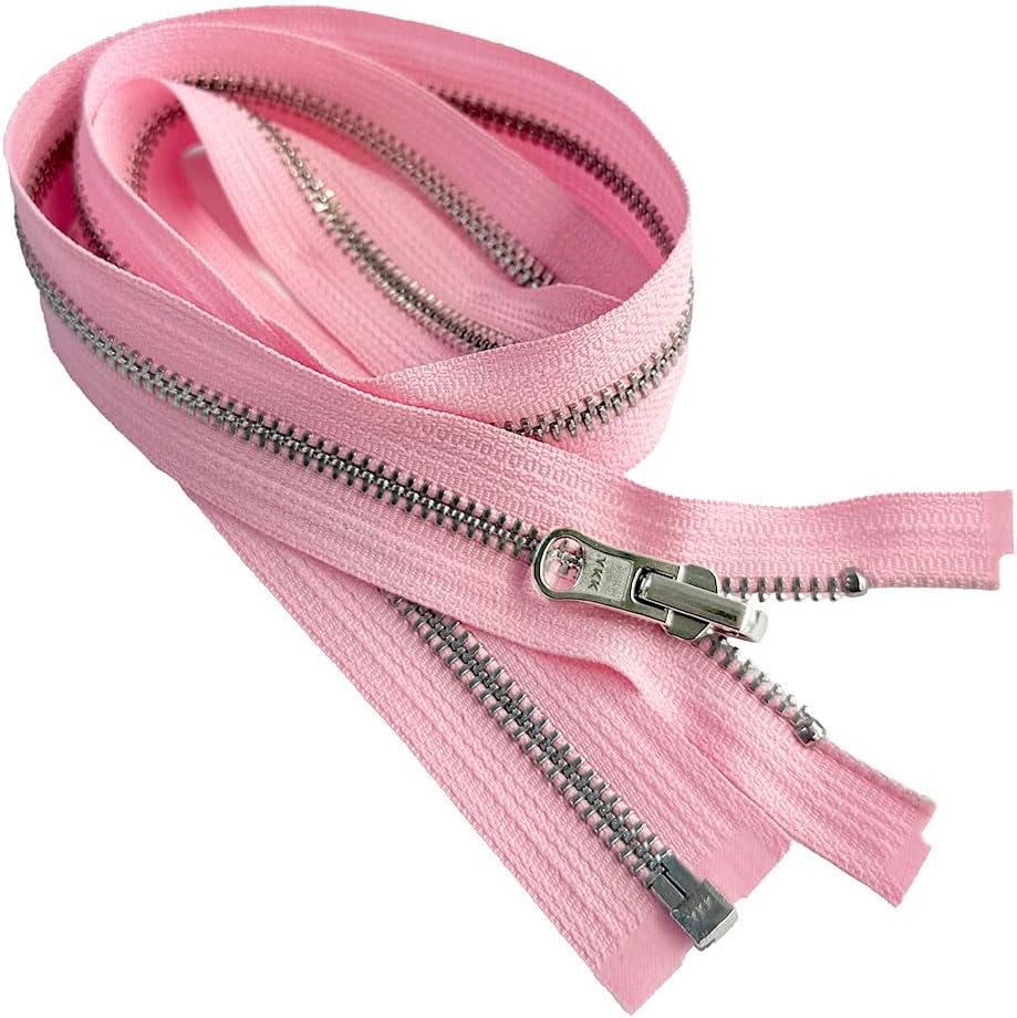 #5 Aluminum Metal YKK Medium Weight Inside/Outside Reversible Slide Jacket Zipper Separating (1 Zipper) Color Pink #513W Choose Your Length (Pink #513W, 23" Inches)