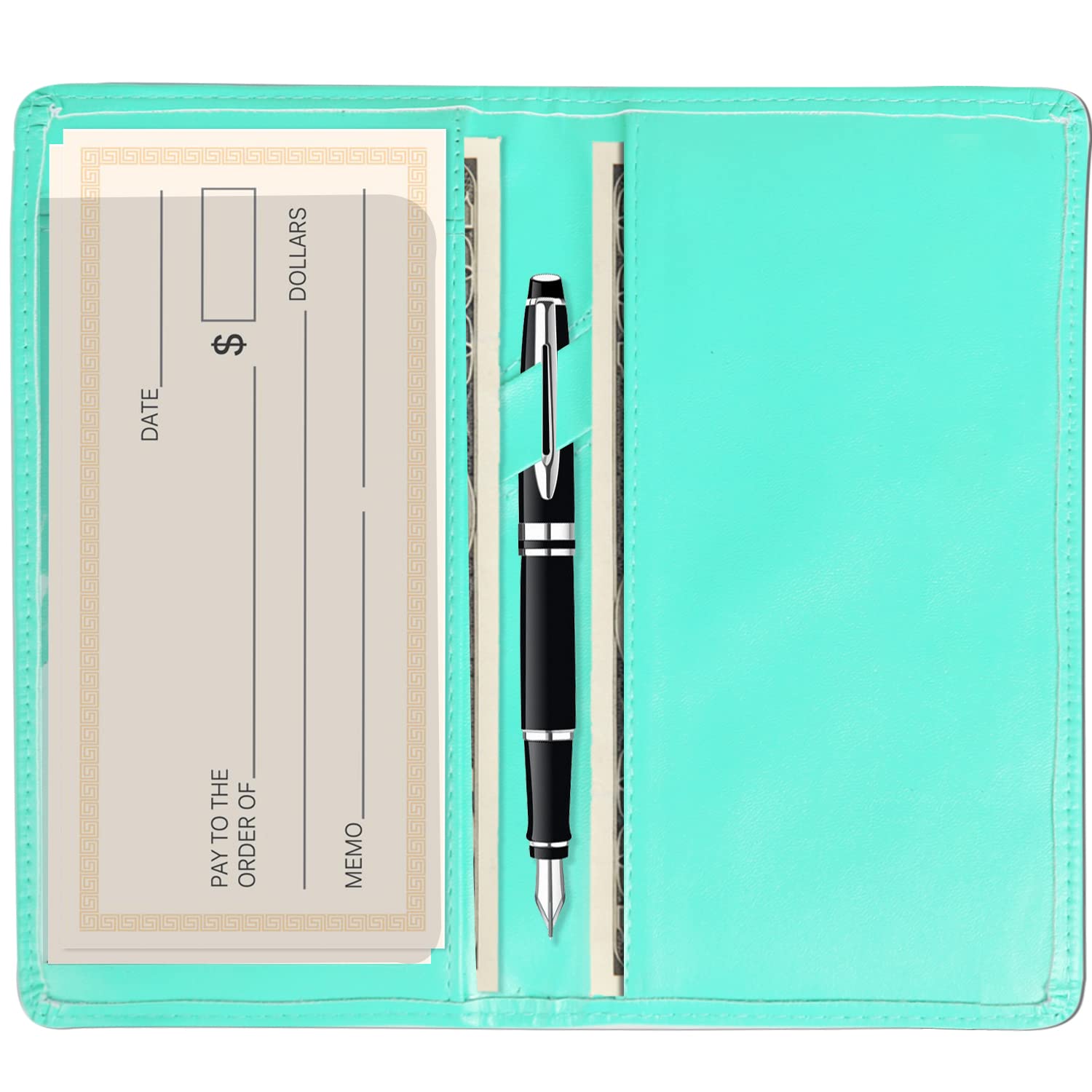 Sanlykate Checkbook Cover with Pen Slot, RFID Blocking PU Leather Standard Register Case for Top & Side Tear Checks, Free Divider